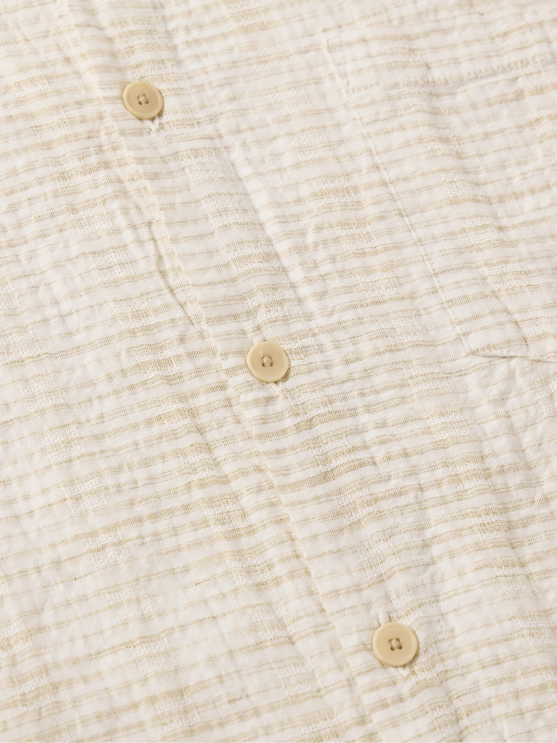 Shop Folk Button-down Collar Striped Cotton And Linen-blend Seersucker Shirt In Neutrals
