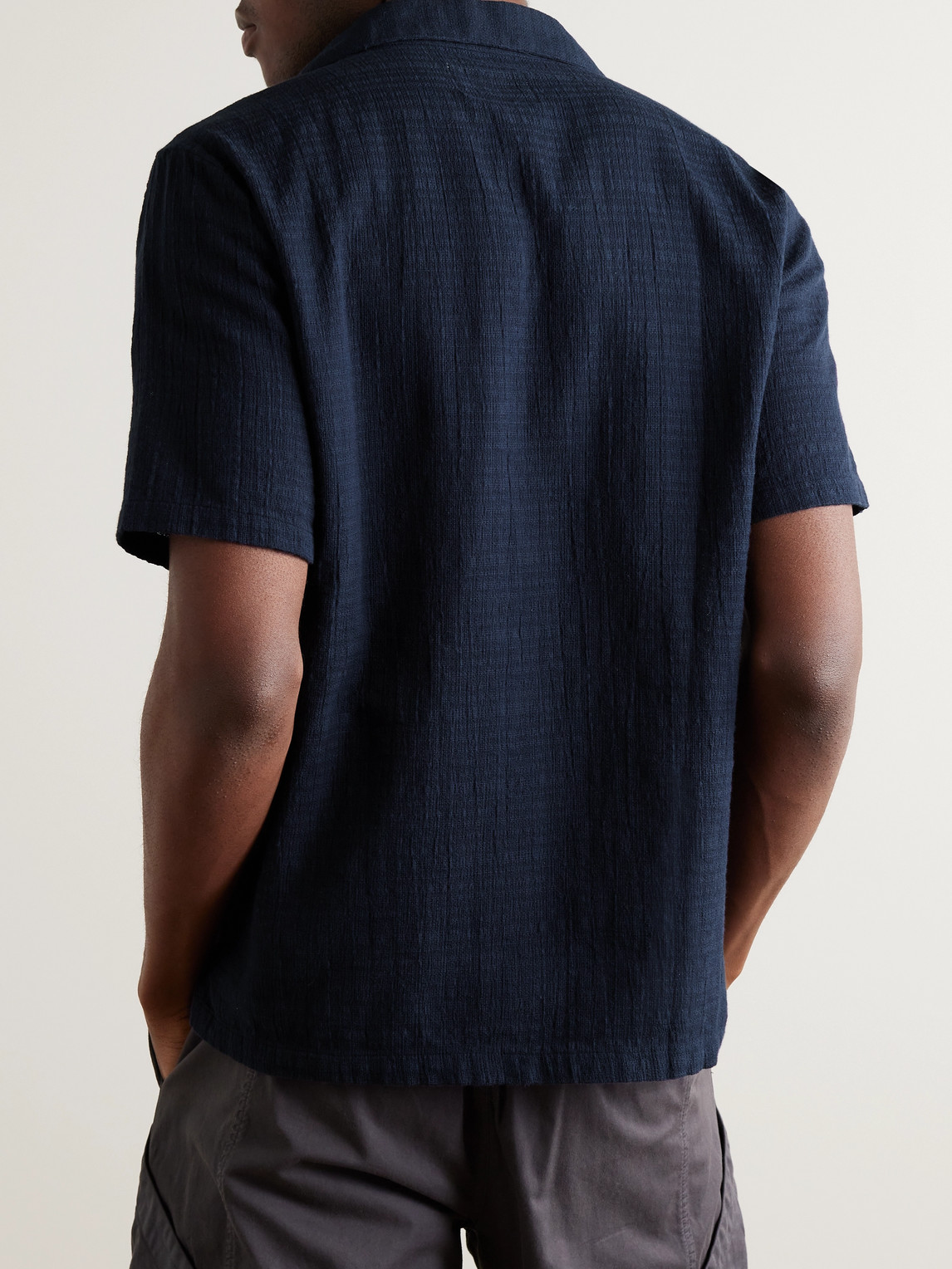Shop Folk Convertible-collar Cotton-gauze Shirt In Blue
