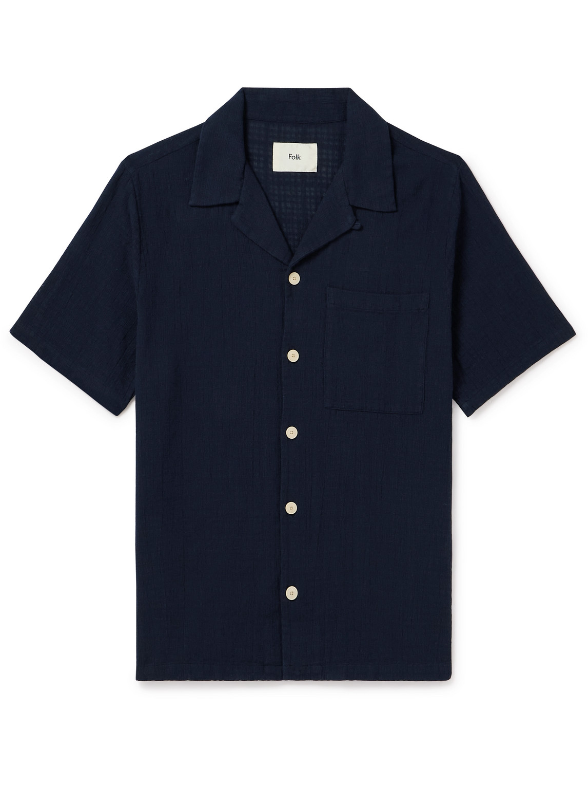 Folk Convertible-collar Cotton-gauze Shirt In Blue