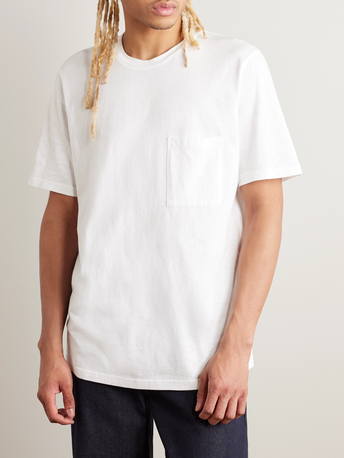 Shop Folk Assembly Slub Organic Cotton-blend Jersey T-shirt In White