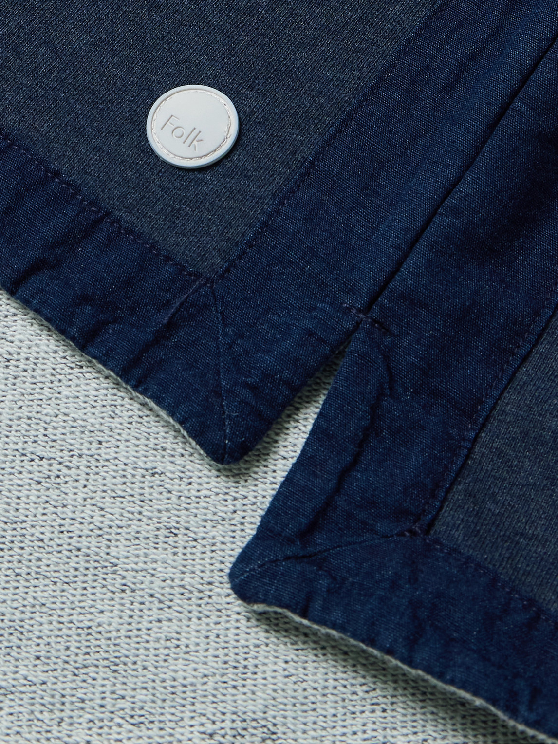 Shop Folk Signal Chambray-trimmed Cotton-jersey Half-zip Sweatshirt In Blue