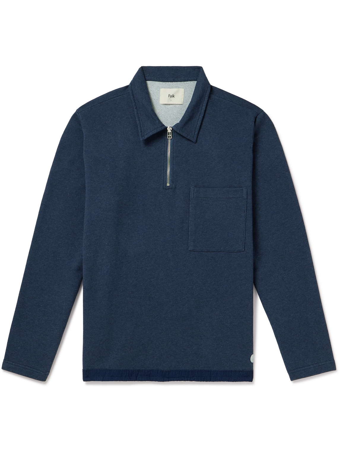 Folk Signal Chambray-trimmed Cotton-jersey Half-zip Sweatshirt In Blue