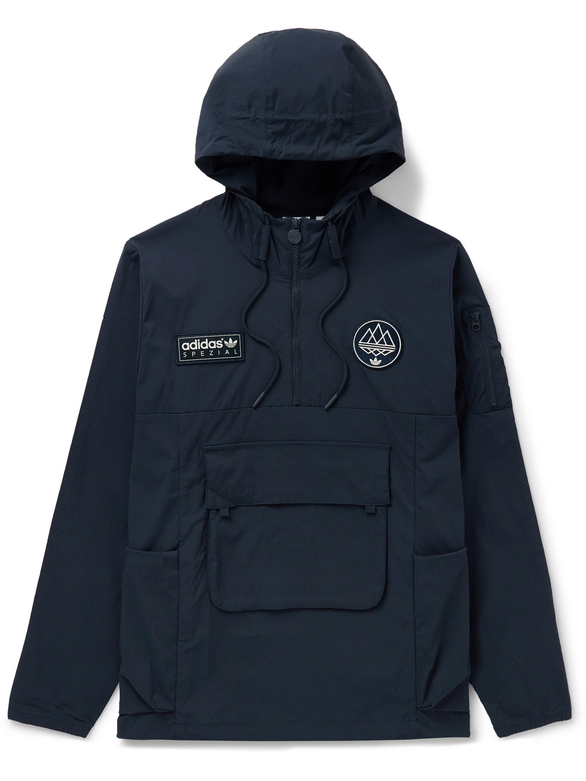 Adidas Originals Todmorden Logo-appliquéd Nylon-ripstop Half-zip Hooded Jacket In Blue