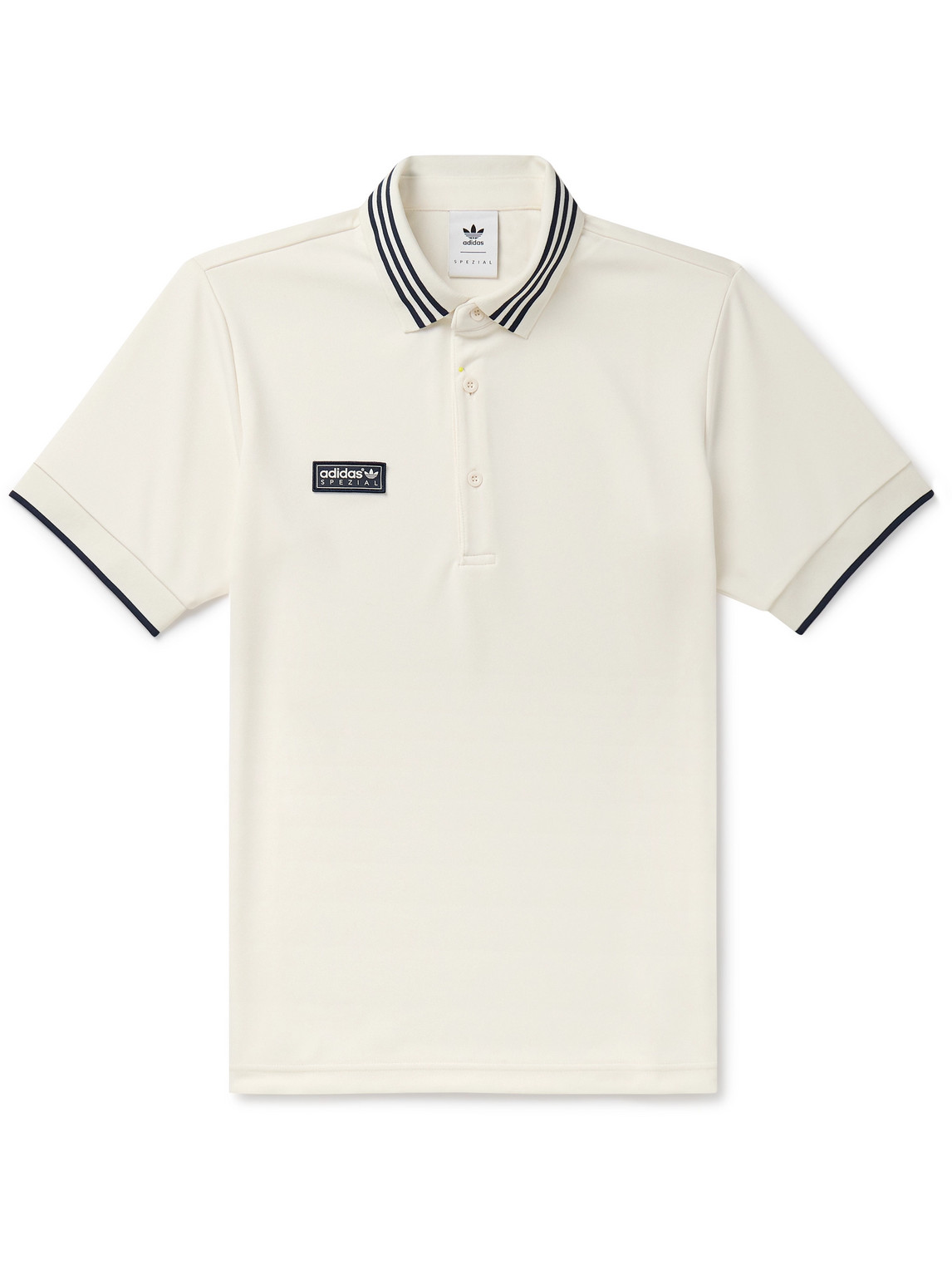Adidas Originals Striped Logo-appliquéd Jersey Polo Shirt In White