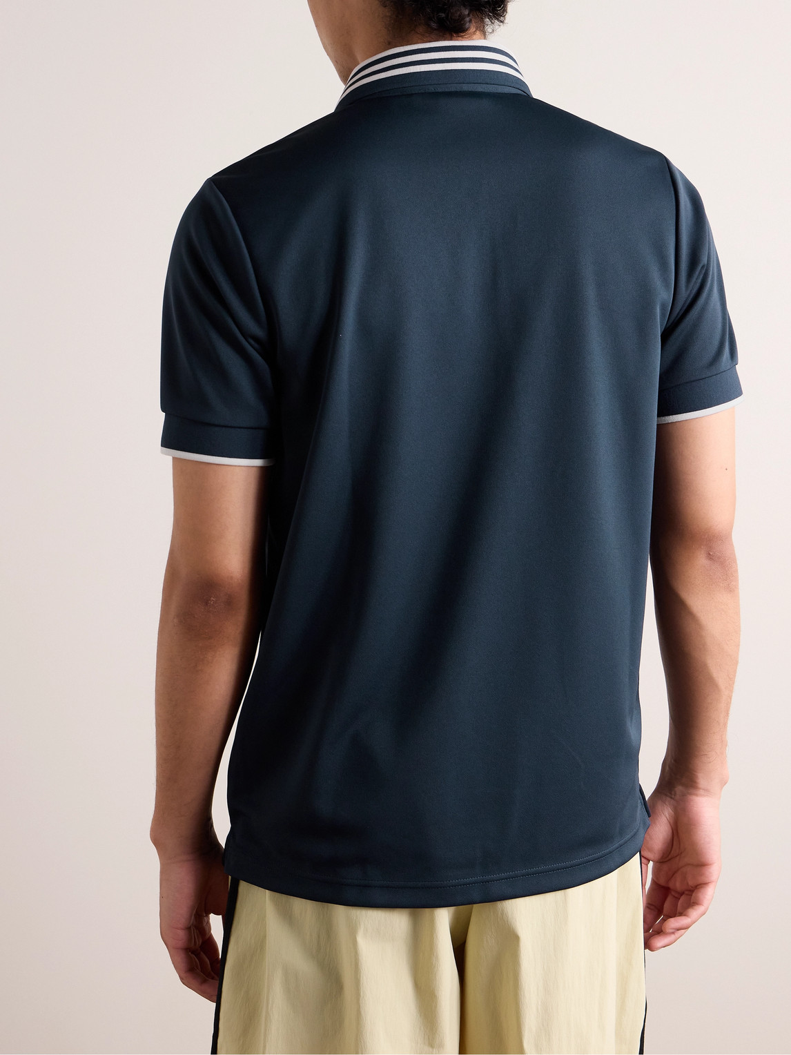 Shop Adidas Originals Striped Logo-appliquéd Jersey Polo Shirt In Blue