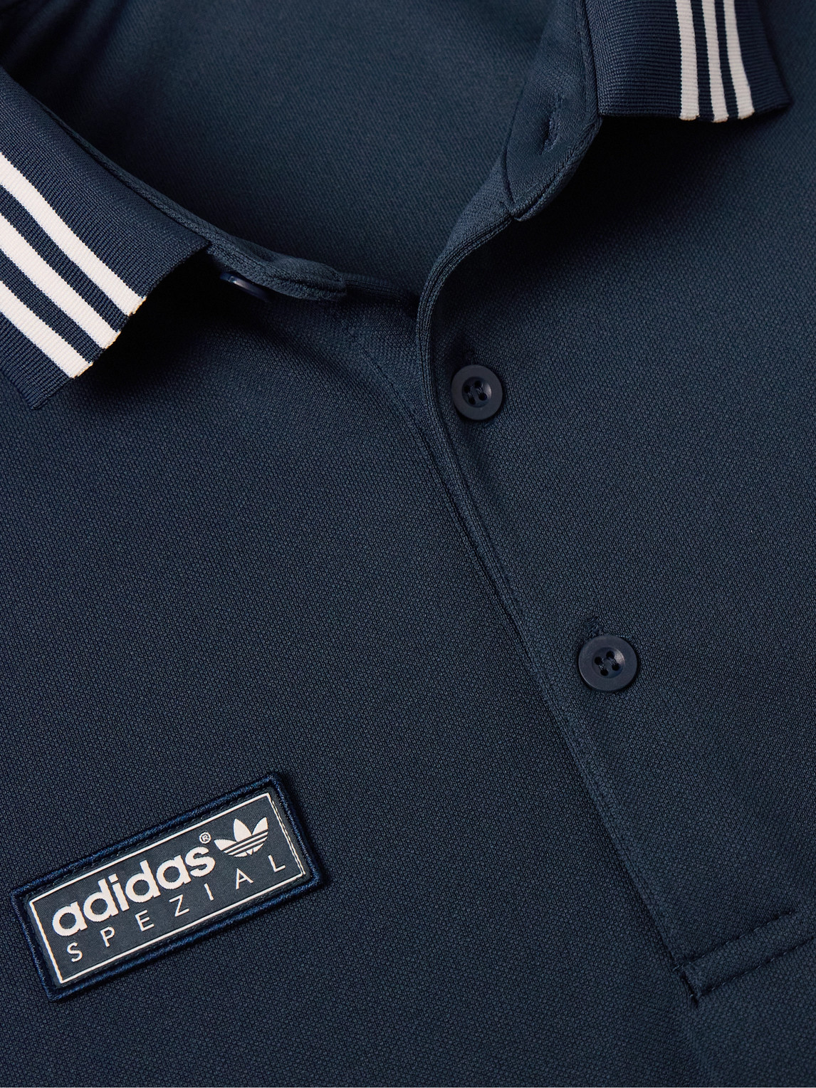 Shop Adidas Originals Striped Logo-appliquéd Jersey Polo Shirt In Blue