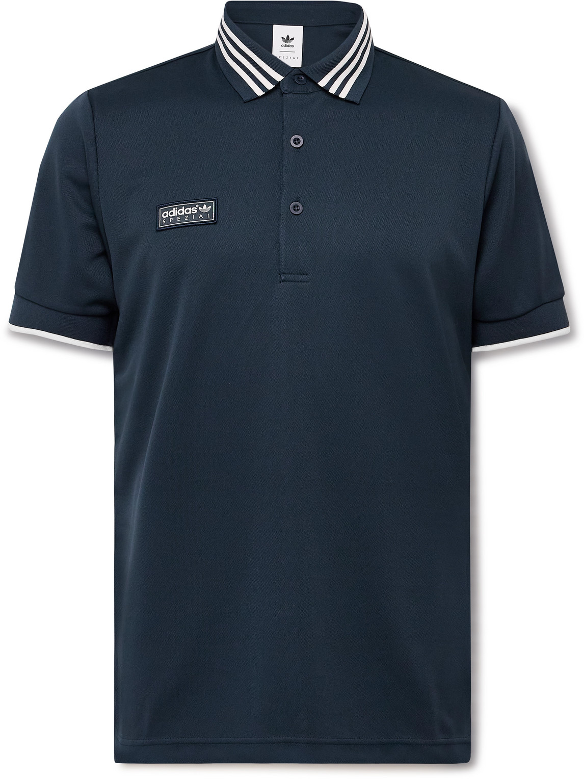Adidas Originals Striped Logo-appliquéd Jersey Polo Shirt In Blue