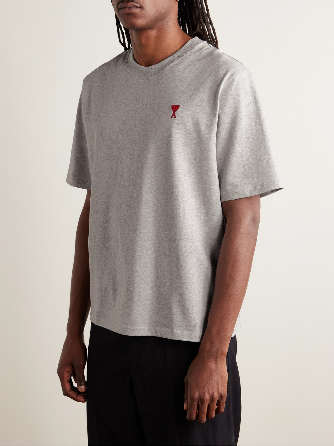 Ami Alexandre Mattiussi Logo Heavy Cotton T-shirt In Gray