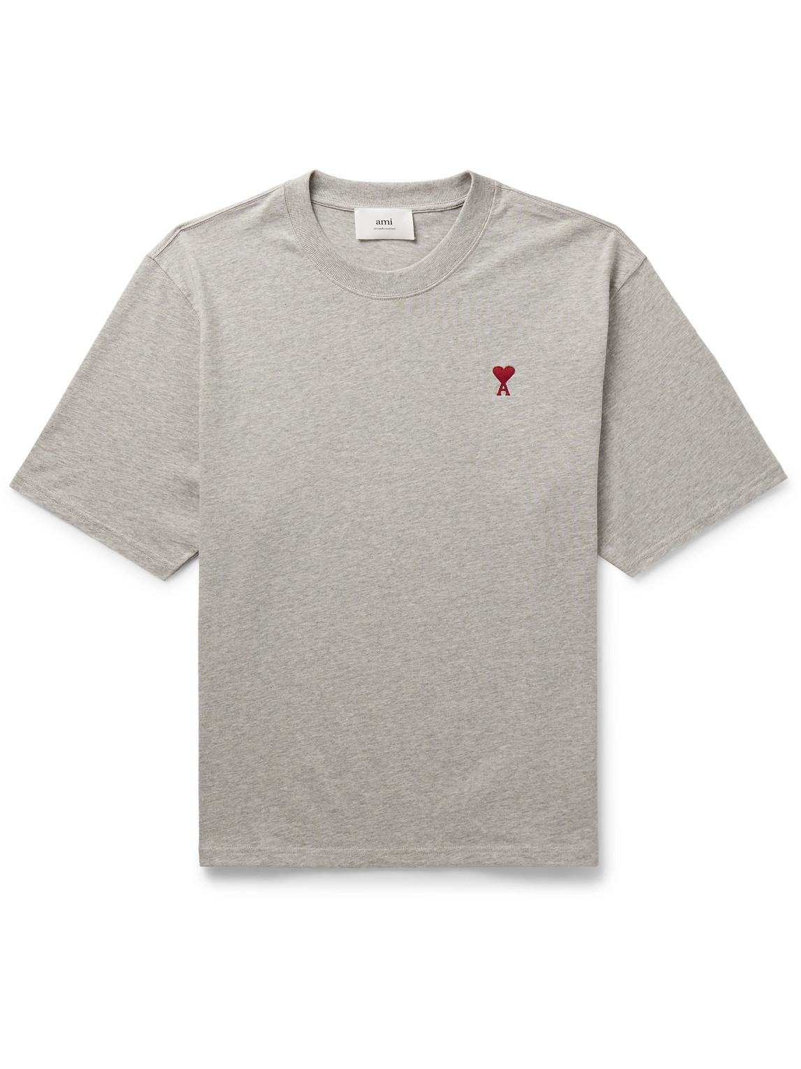 Ami Alexandre Mattiussi Logo-embroidered Organic Cotton-jersey T-shirt In Gray