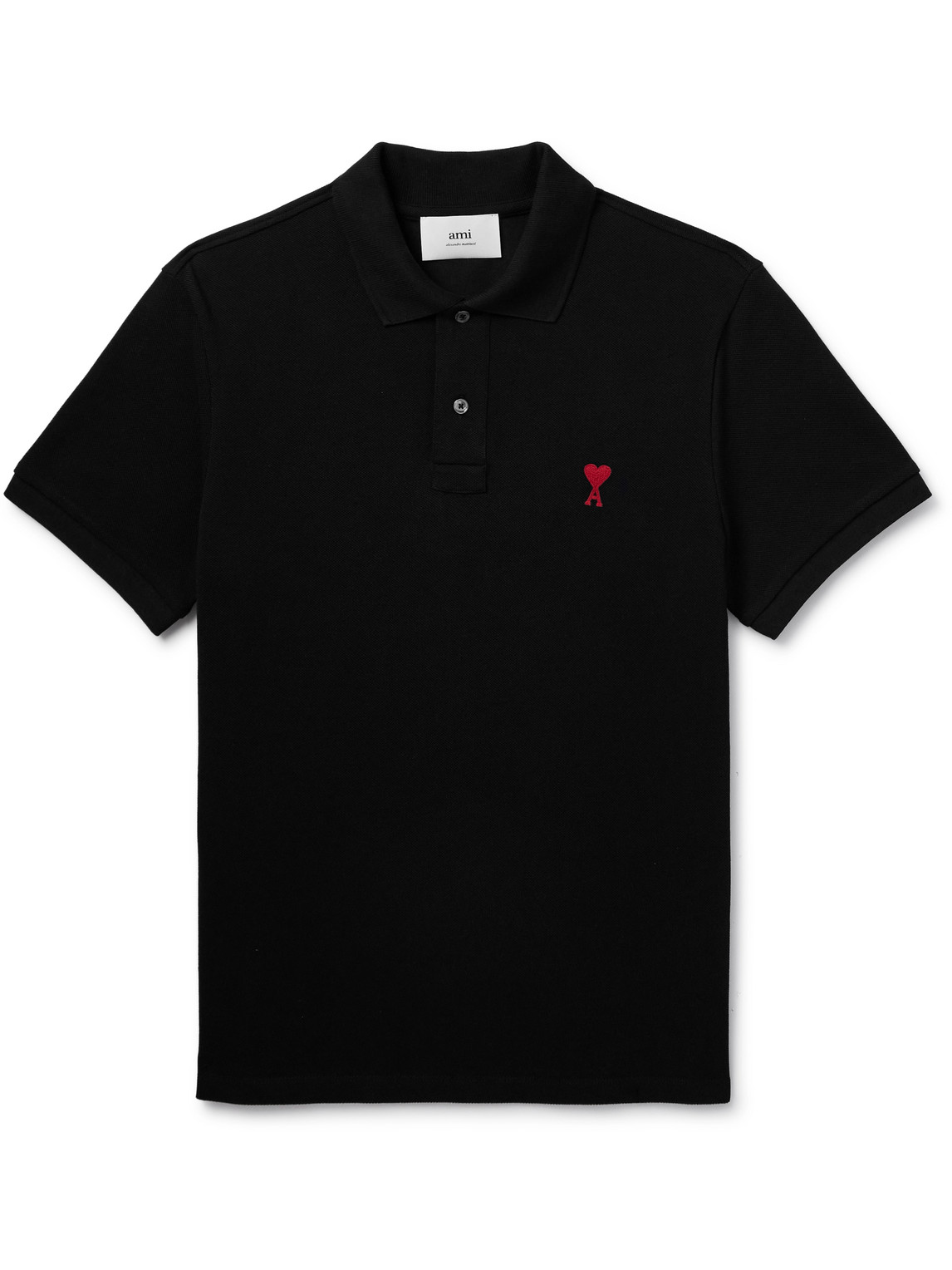 Shop Ami Alexandre Mattiussi Logo-embroidered Cotton-piqué Polo Shirt In Black