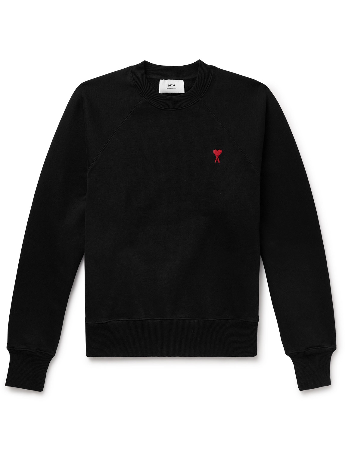 Shop Ami Alexandre Mattiussi Logo-embroidered Cotton-blend Jersey Sweatshirt In Black
