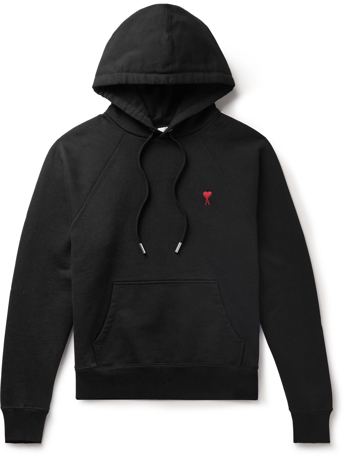 Ami Alexandre Mattiussi Logo-embroidered Organic Cotton-blend Jersey Hoodie In Black