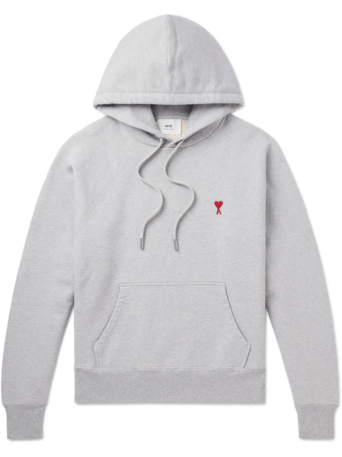 Ami Alexandre Mattiussi Logo-embroidered Cotton-blend Jersey Hoodie In Grey