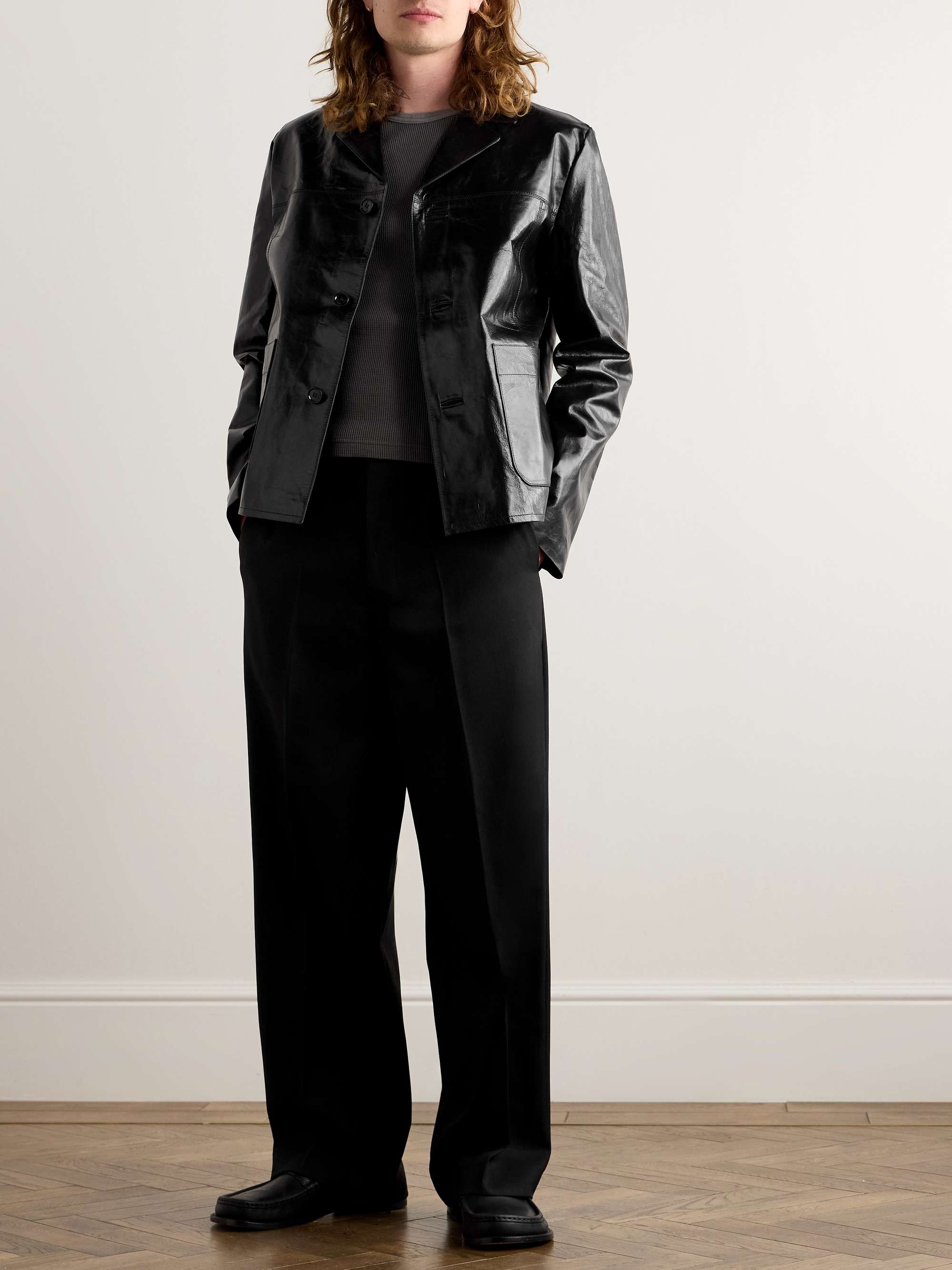 Panelled Textured Leather Jacket