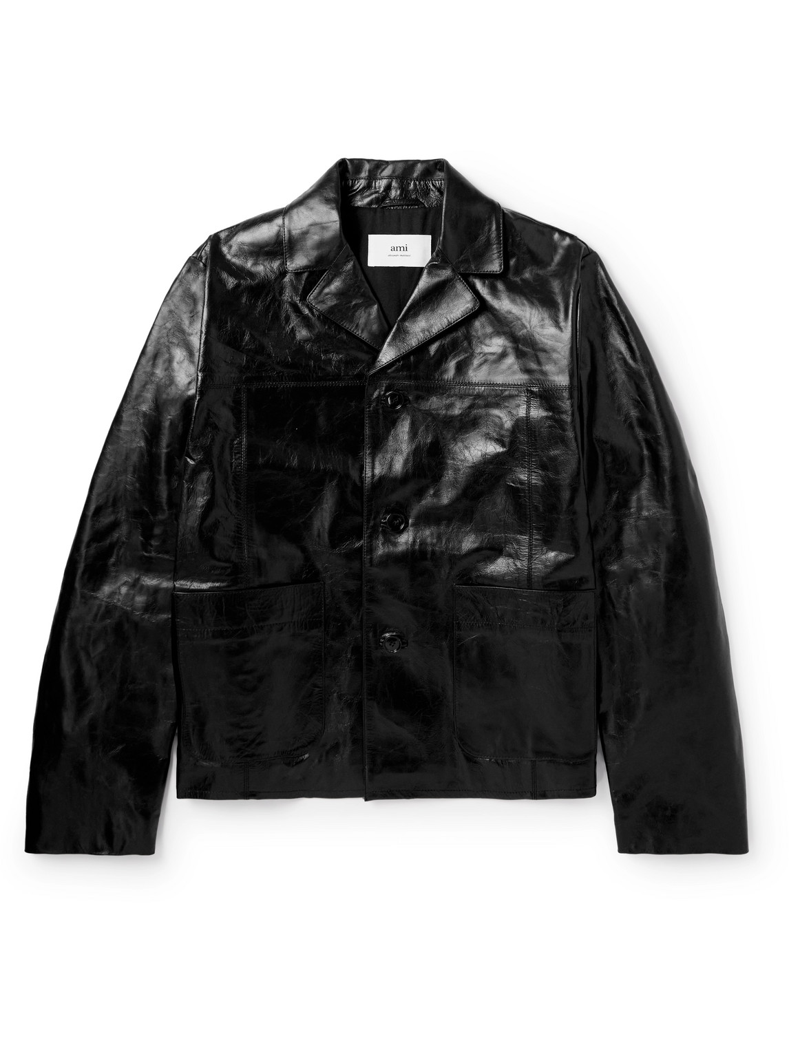 Ami Alexandre Mattiussi Panelled Textured-leather Jacket In Black