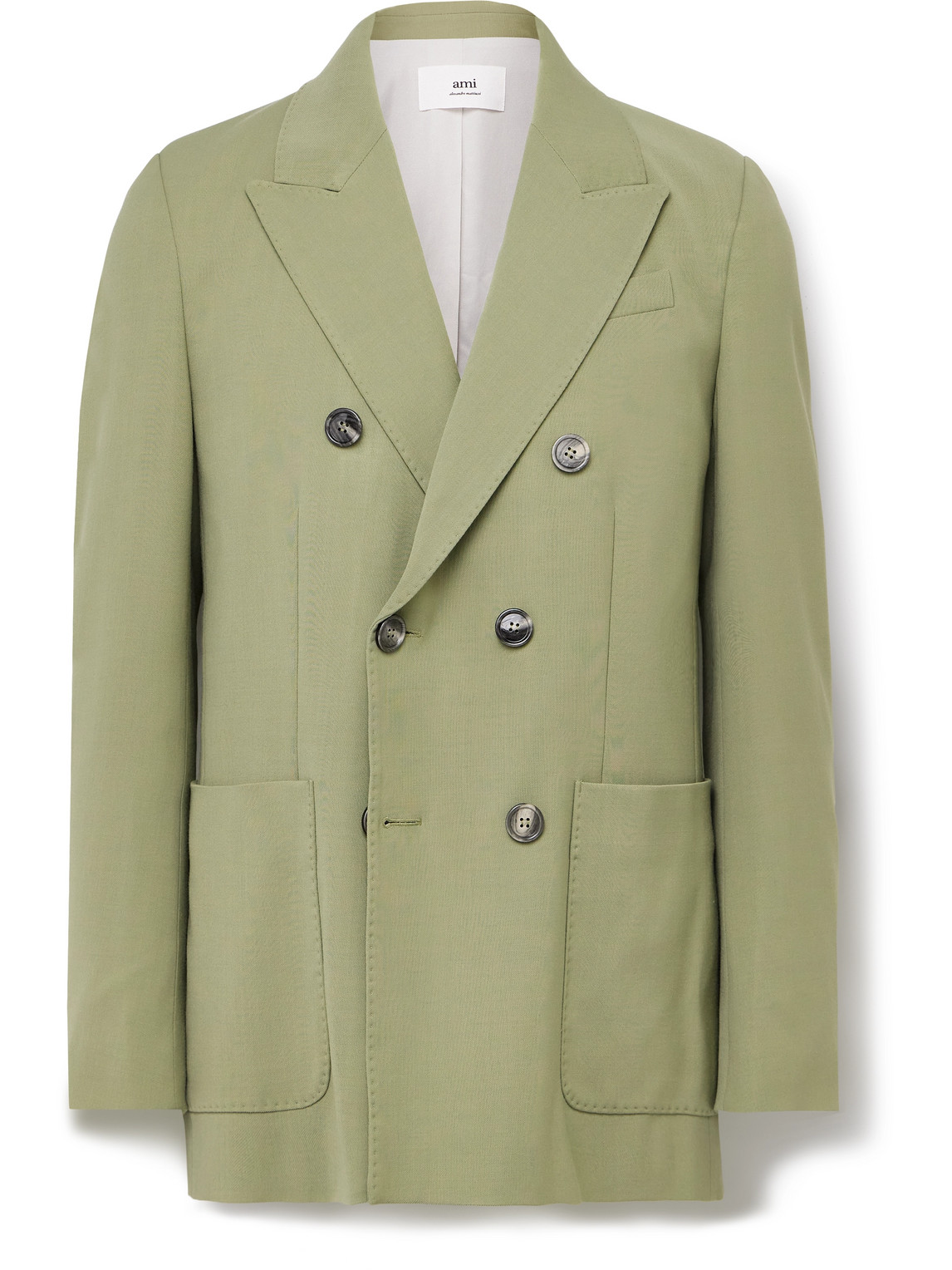 Shop Ami Alexandre Mattiussi Double-breasted Twill Suit Jacket In Green