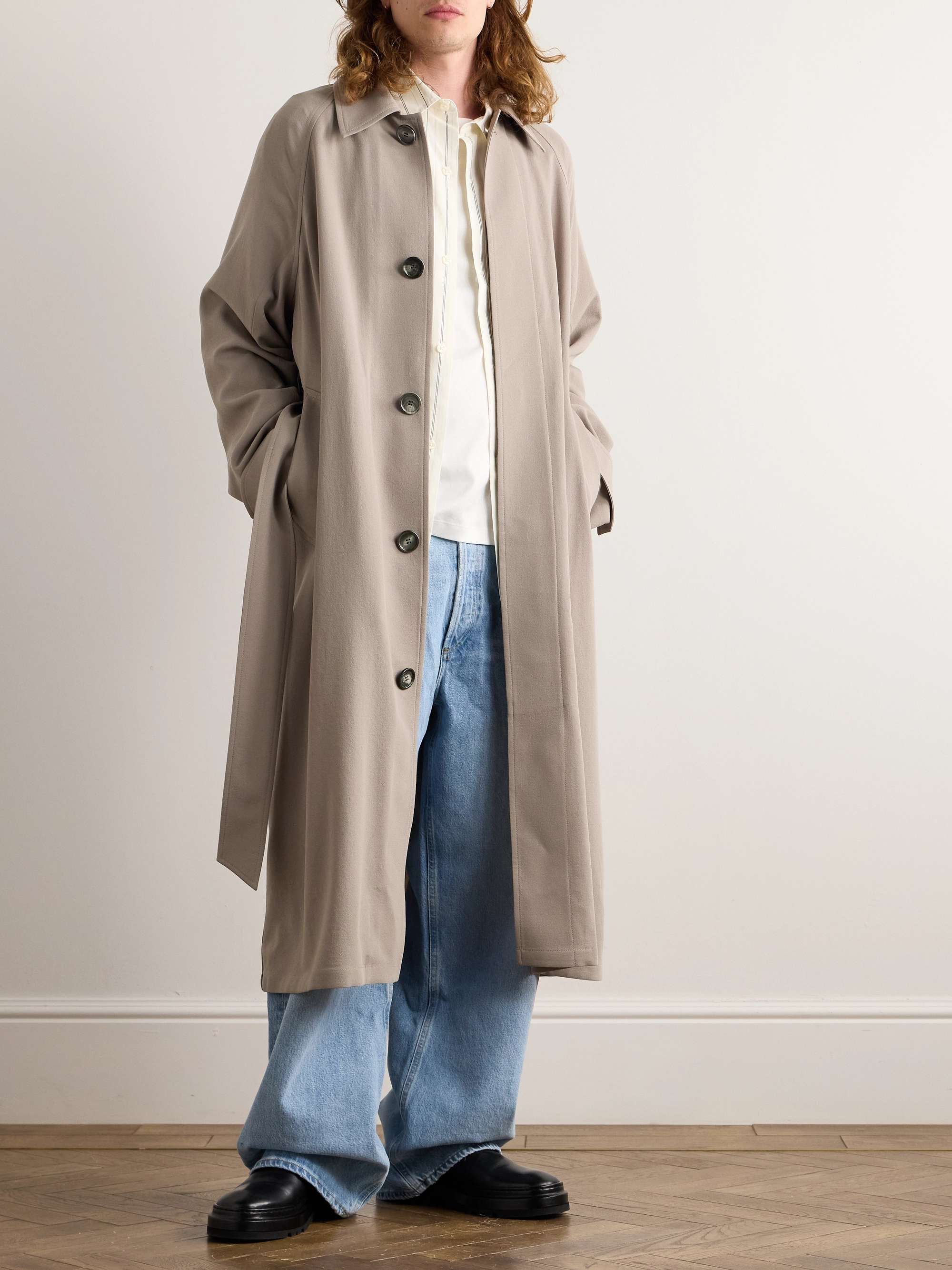 AMI PARIS Belted Wool-Crepe Coat for Men | MR PORTER