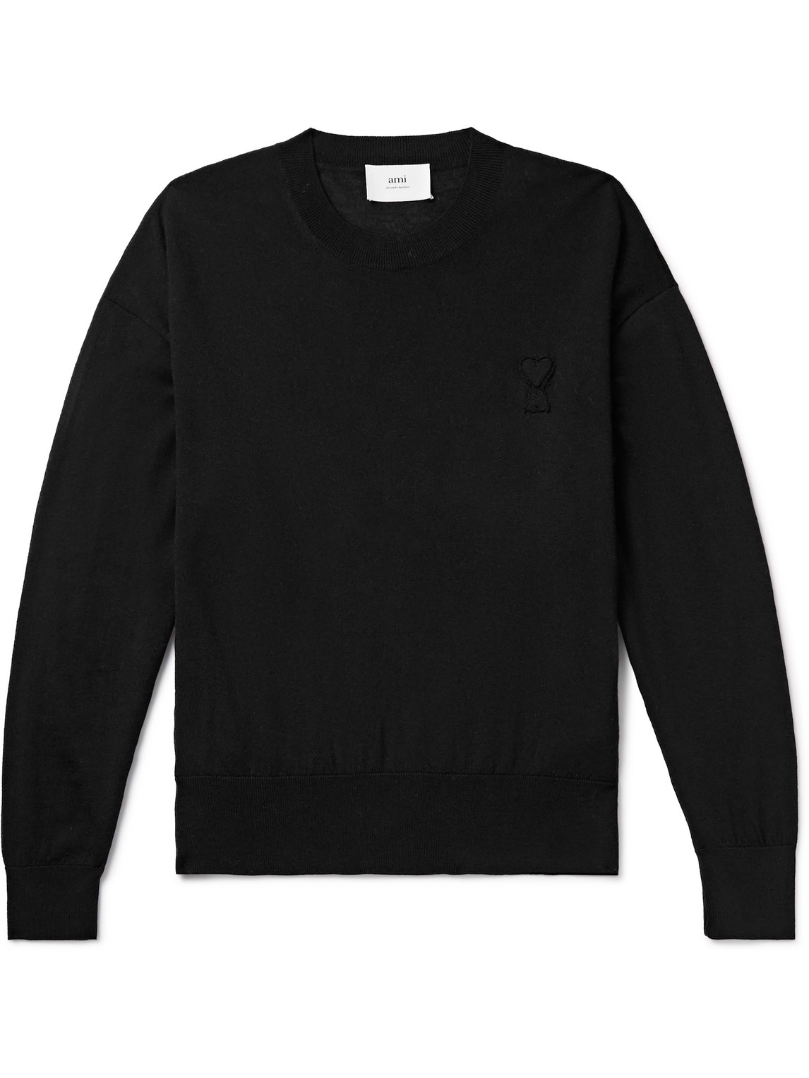 Ami Alexandre Mattiussi Logo-embroidered Merino Wool Sweater In Black