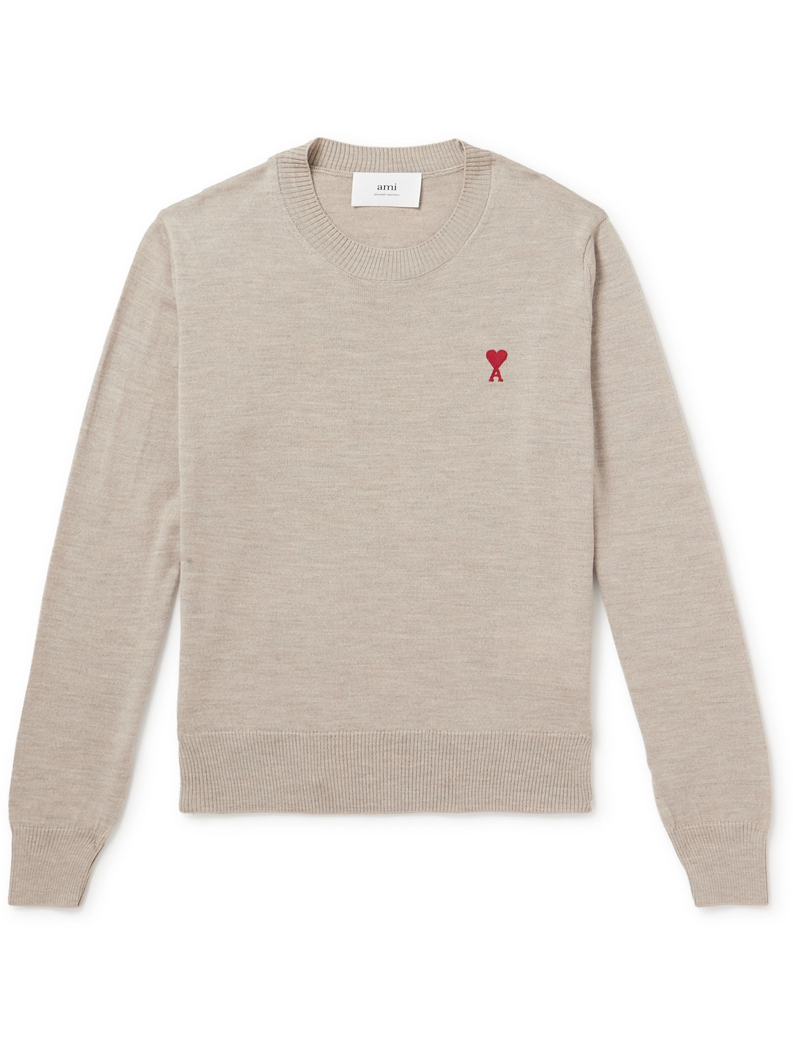 Ami Alexandre Mattiussi Logo-embroidered Merino Wool Sweater In Neutrals