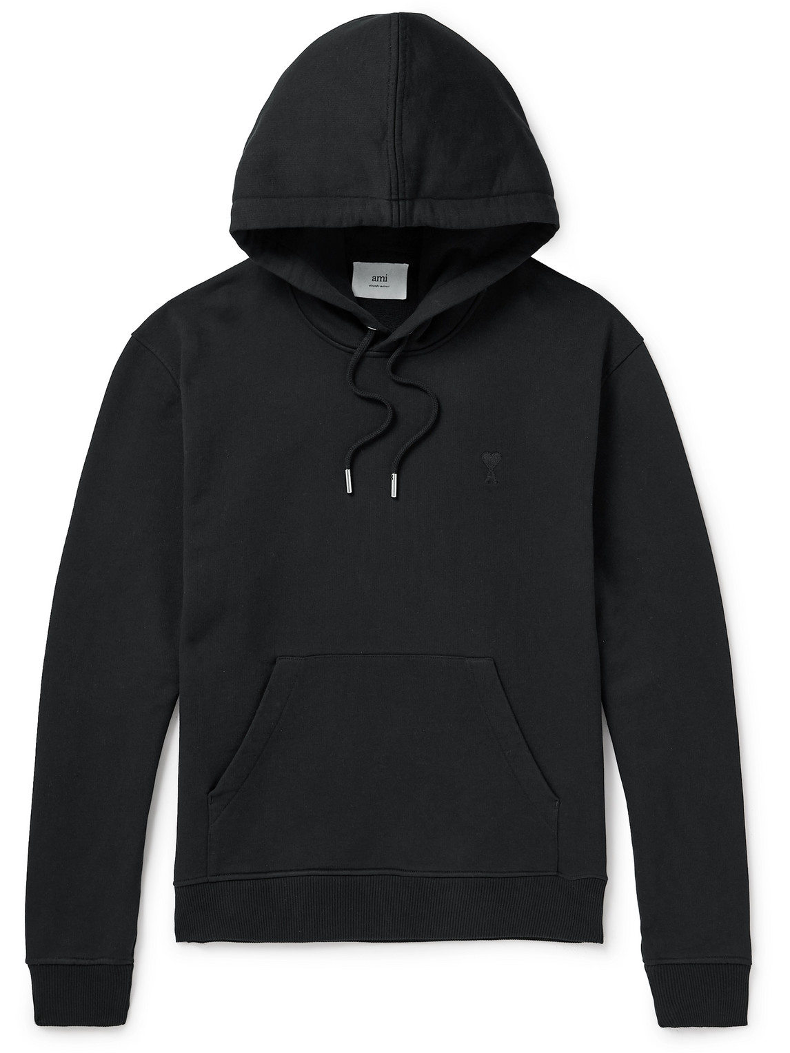 Shop Ami Alexandre Mattiussi Logo-embroidered Organic Cotton-jersey Hoodie In Black