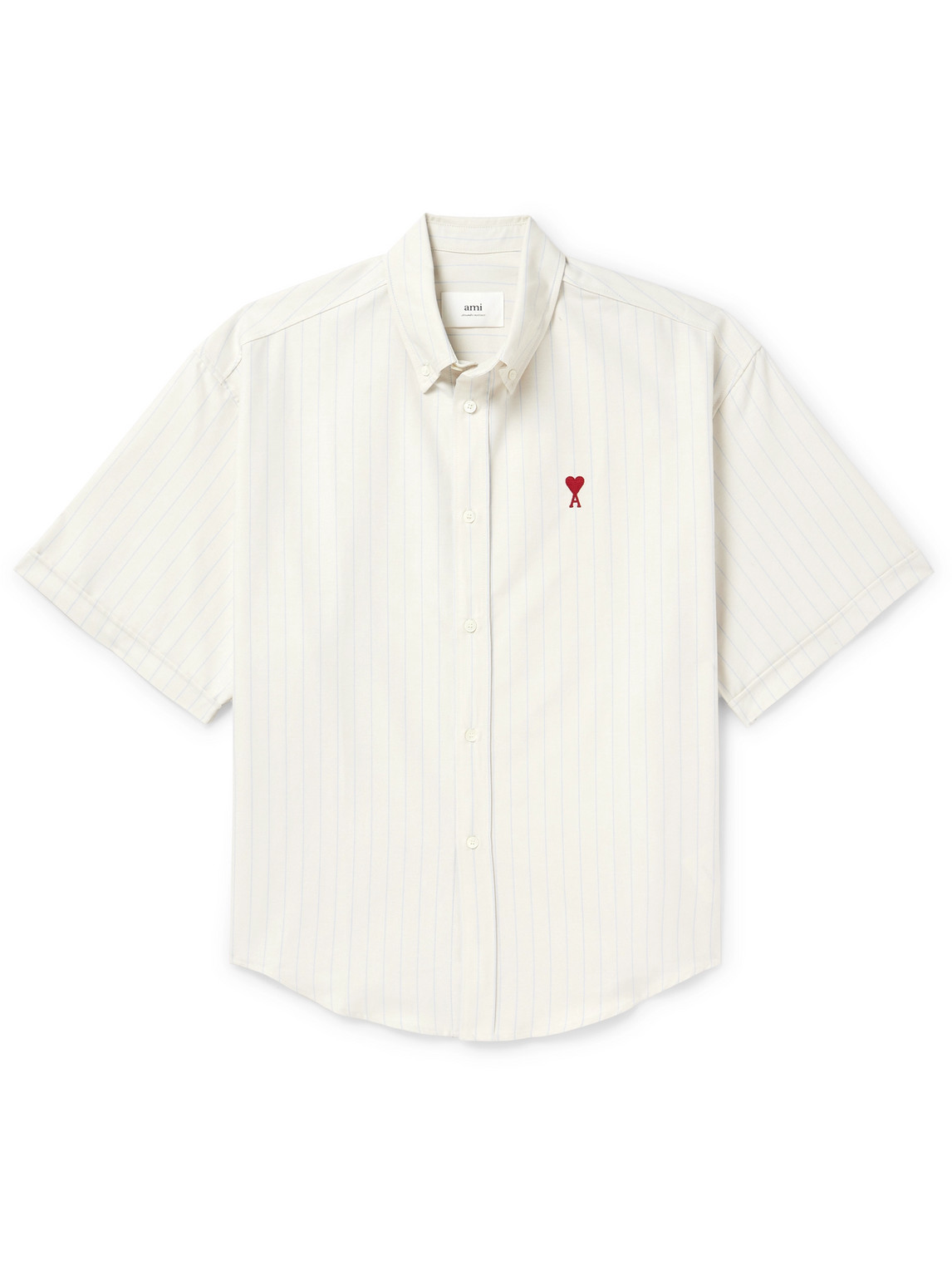 Button-Down Collar Logo-Embroidered Striped Cotton Shirt
