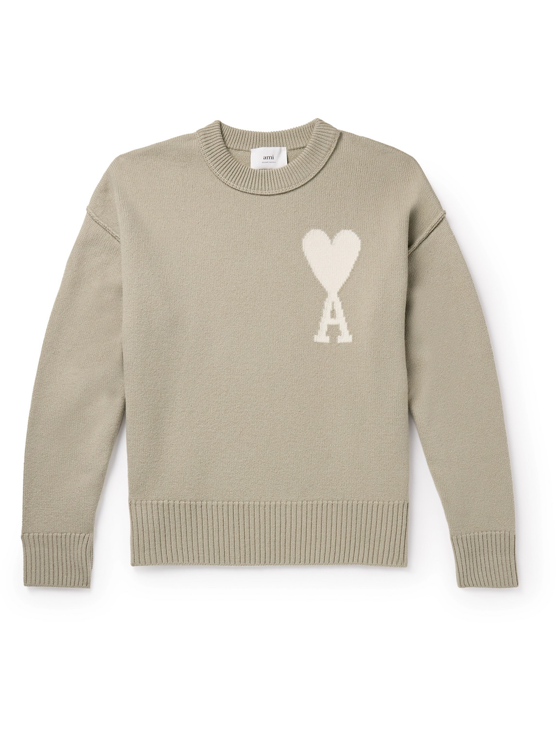 Ami Alexandre Mattiussi Logo-intarsia Virgin Wool Sweater In Neutrals