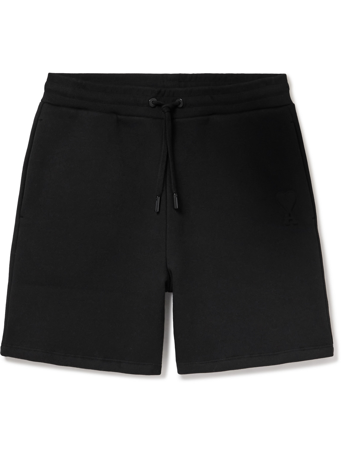 Ami Alexandre Mattiussi Straight-leg Logo-embossed Cotton-blend Jersey Drawstring Shorts In Black