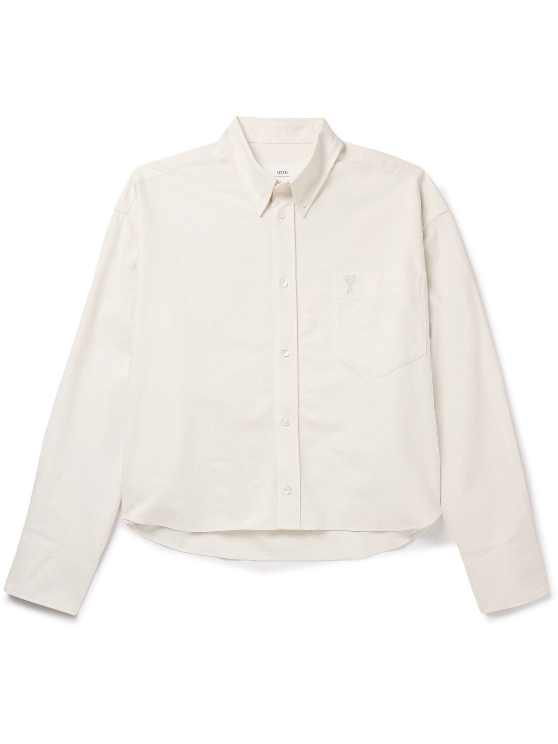 Ami Alexandre Mattiussi Oversized Cropped Button-down Collar Logo-embroidered Cotton Oxford Shirt In Neutrals