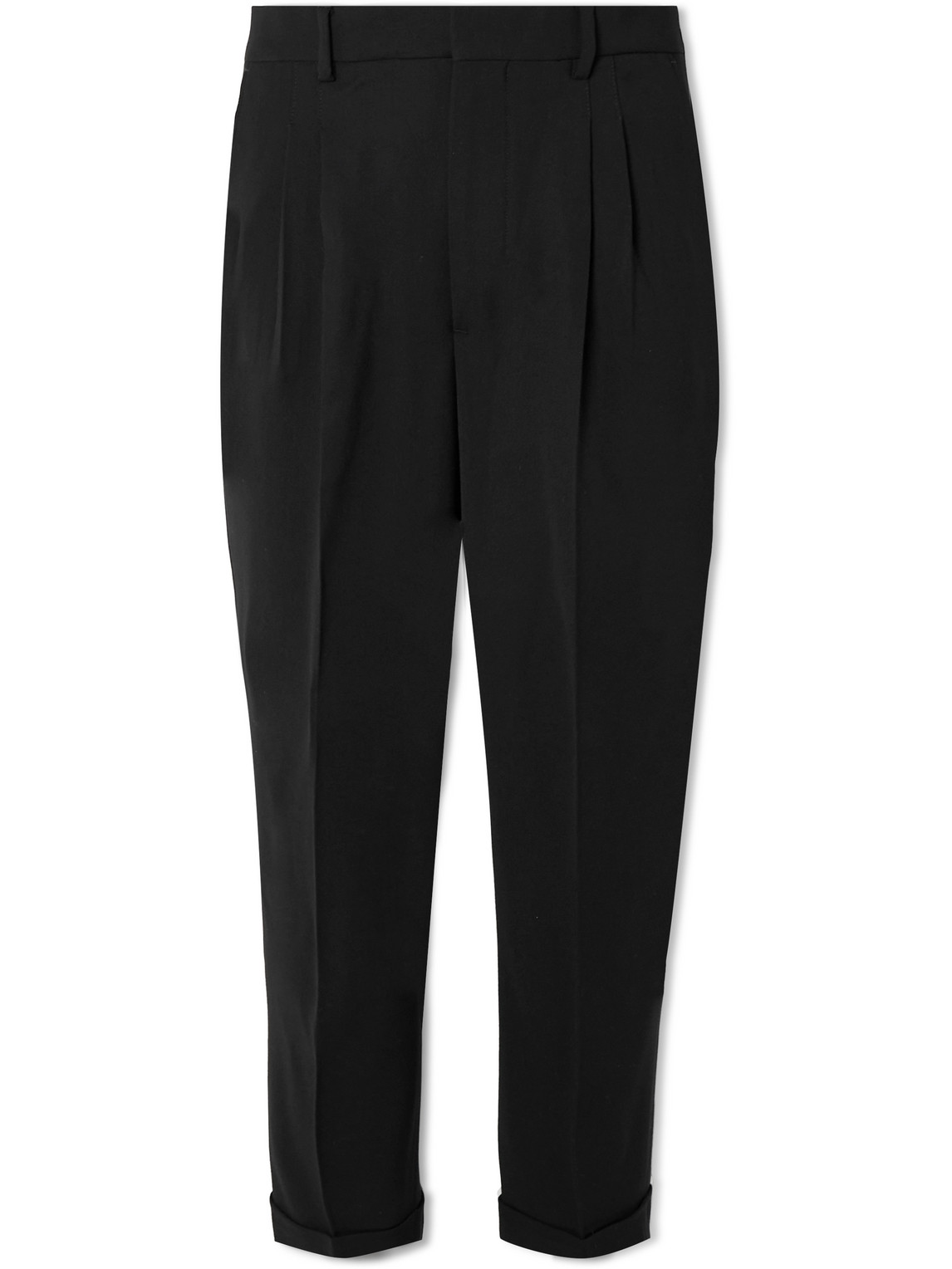 Tapered Cropped Pleated Twill Trousers
