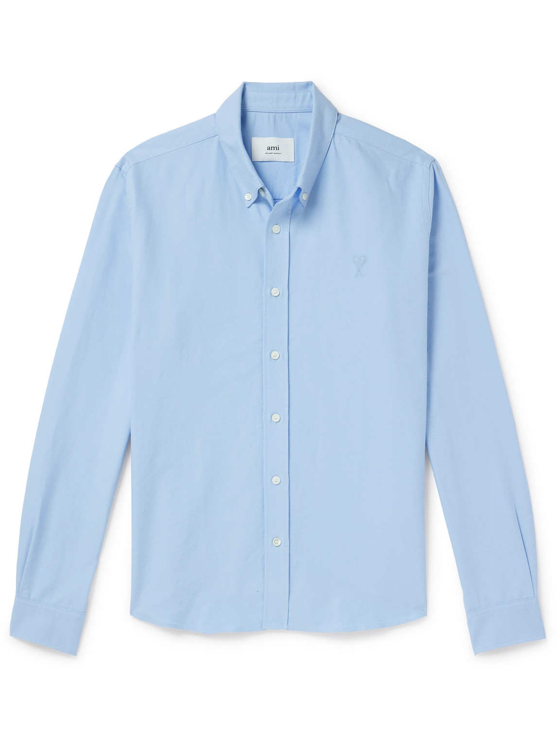 Ami Alexandre Mattiussi Button-down Collar Logo-embroiderd Cotton Shirt In Blue