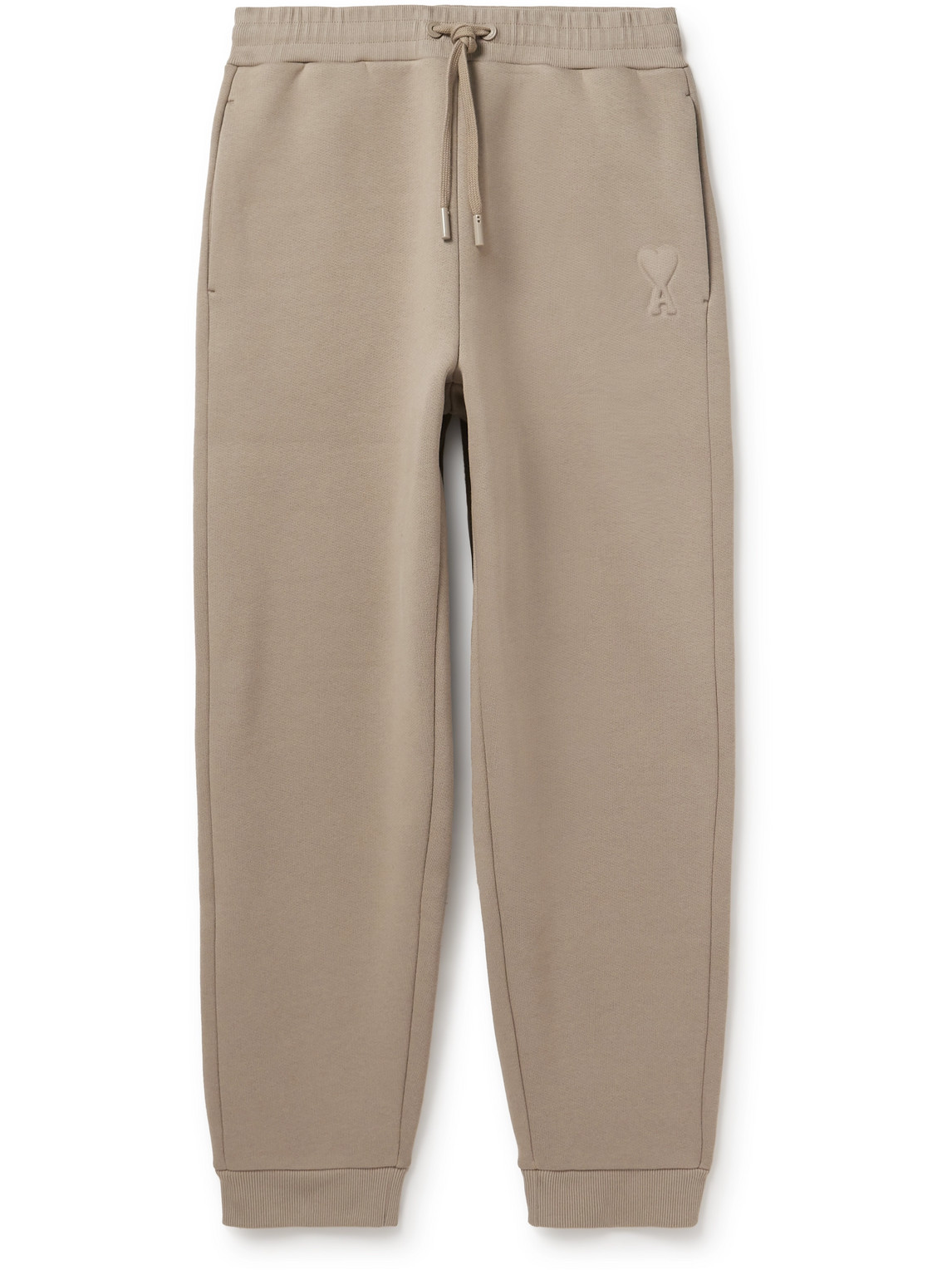 Shop Ami Alexandre Mattiussi Tapered Logo-embossed Cotton-blend Sweatpants In Neutrals