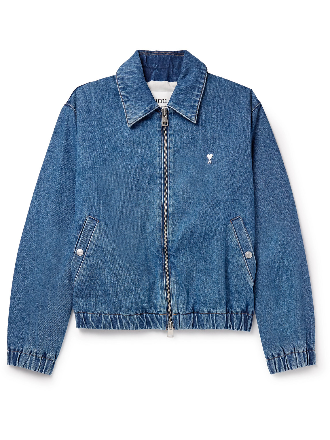 Shop Ami Alexandre Mattiussi Logo-embellished Denim Blouson Jacket In Blue