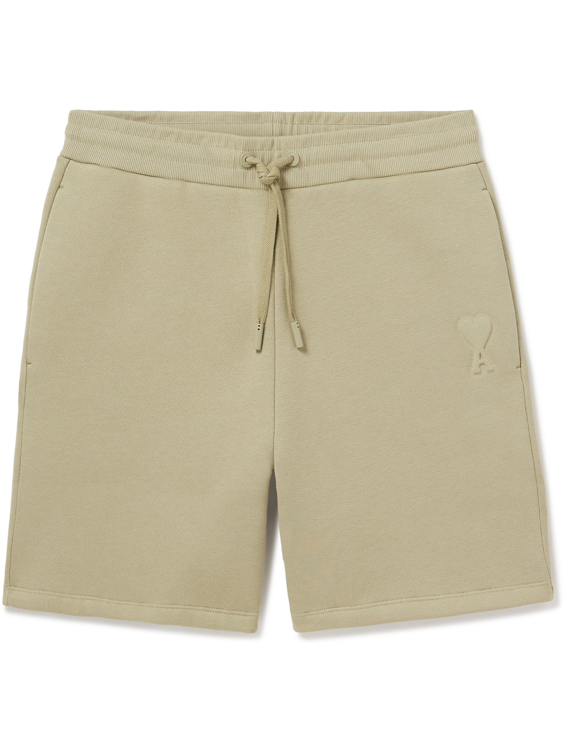 Shop Ami Alexandre Mattiussi Straight-leg Logo-embossed Cotton-blend Jersey Drawstring Shorts In Green