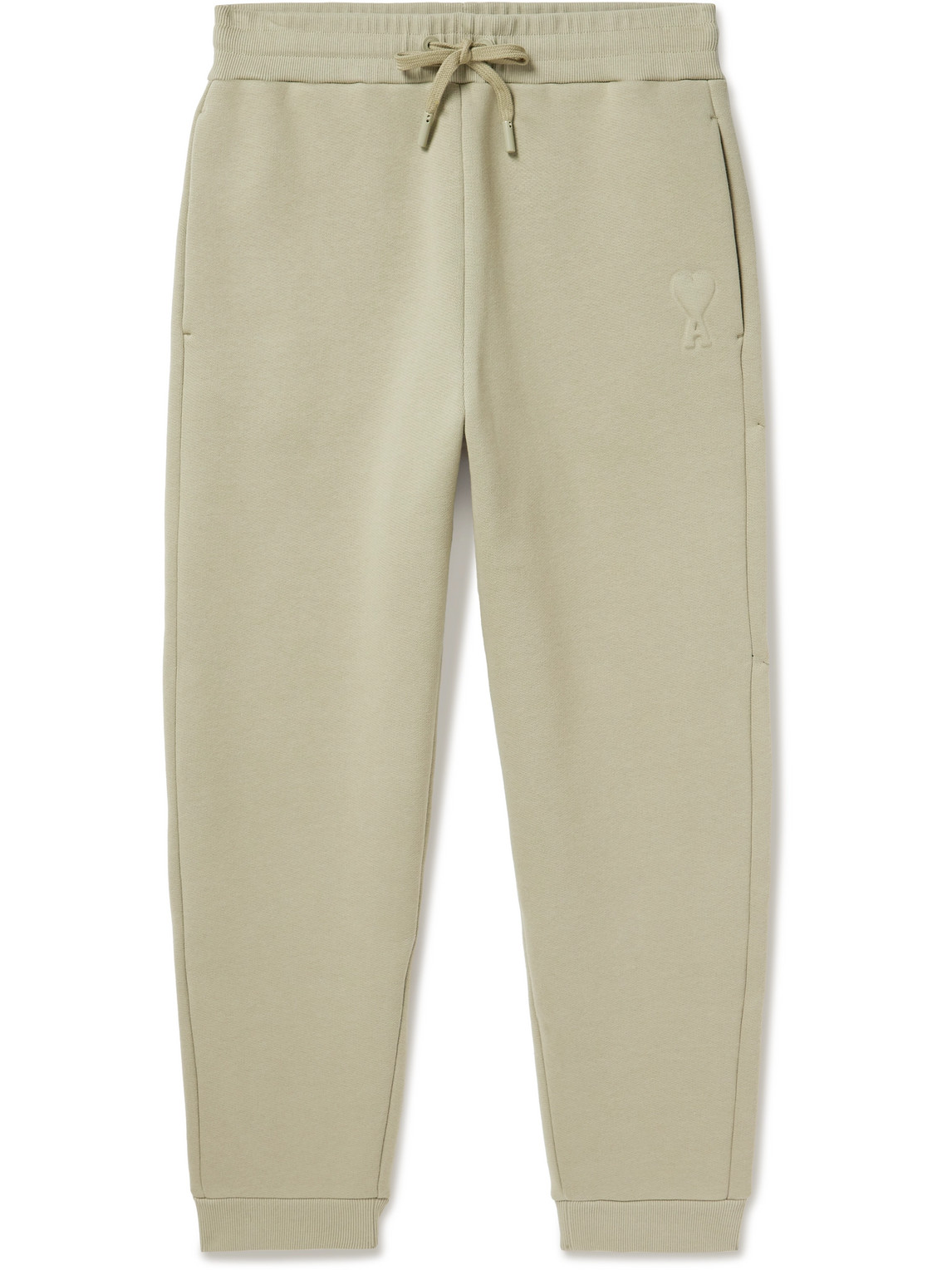 Ami Alexandre Mattiussi Tapered Logo-embossed Cotton-blend Sweatpants In Green