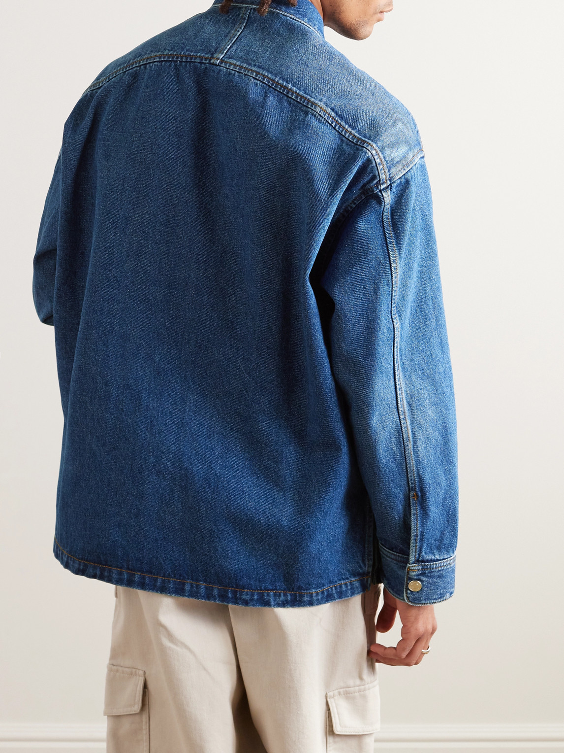 Shop Ami Alexandre Mattiussi Oversized Logo-embossed Denim Overshirt In Blue