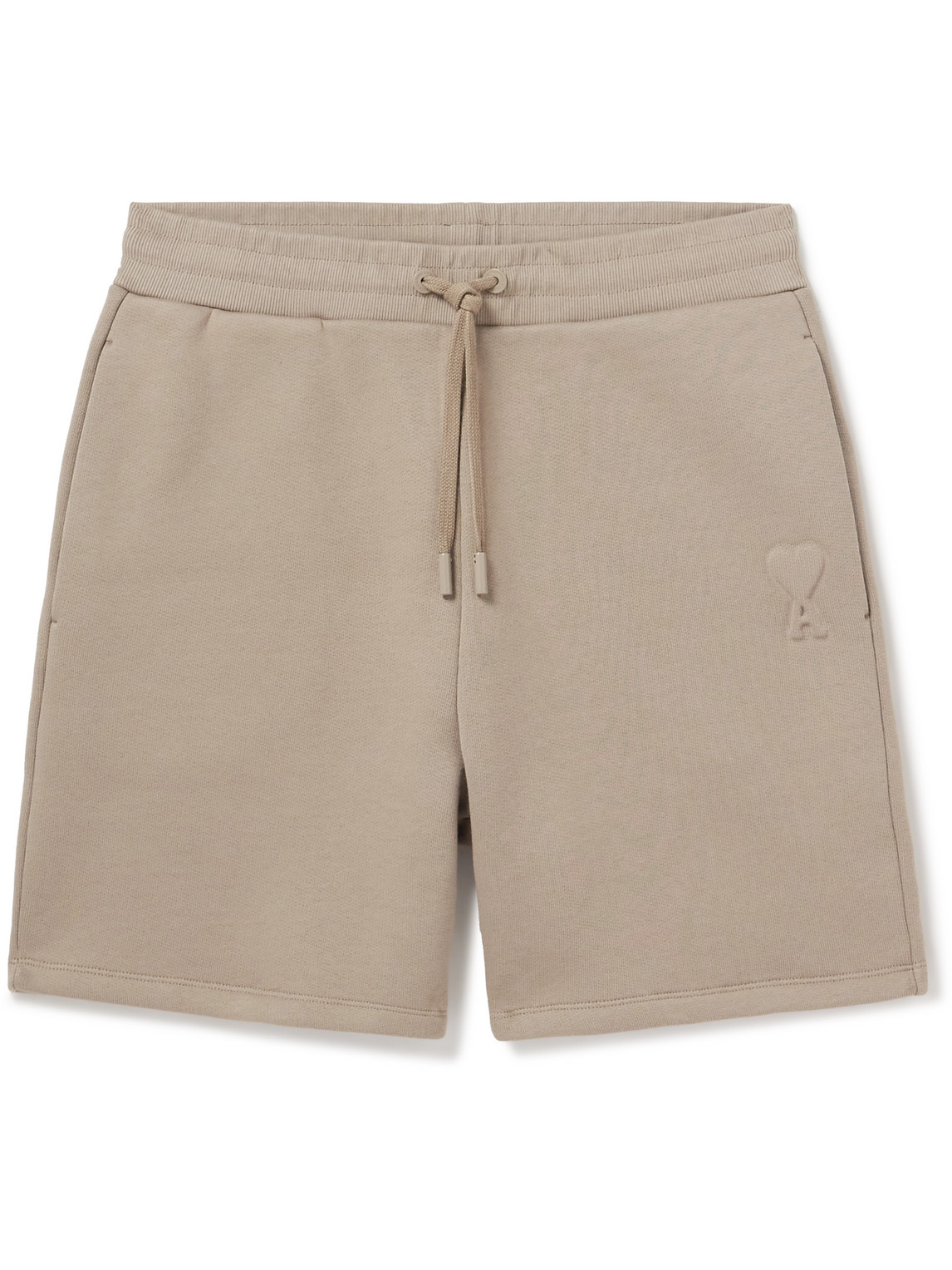 Shop Ami Alexandre Mattiussi Straight-leg Logo-embossed Cotton-blend Jersey Drawstring Shorts In Neutrals