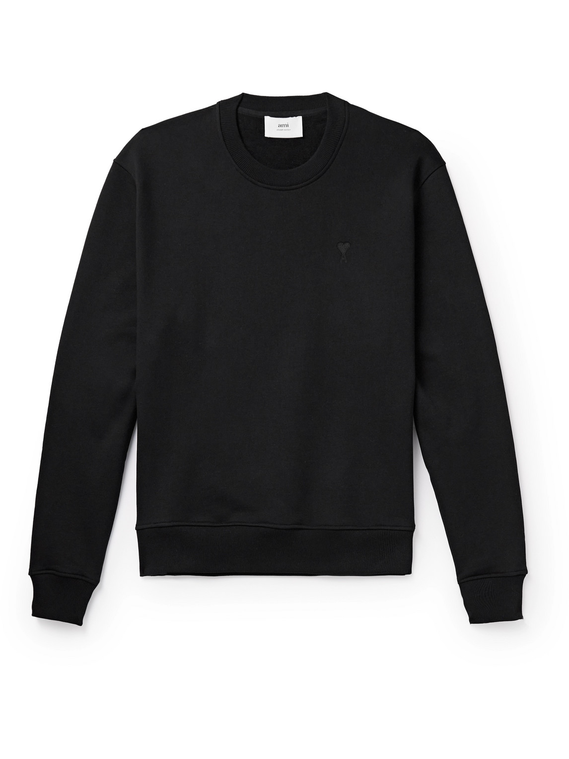 Ami Alexandre Mattiussi Logo-embroidered Cotton-jersey Sweatshirt In Black
