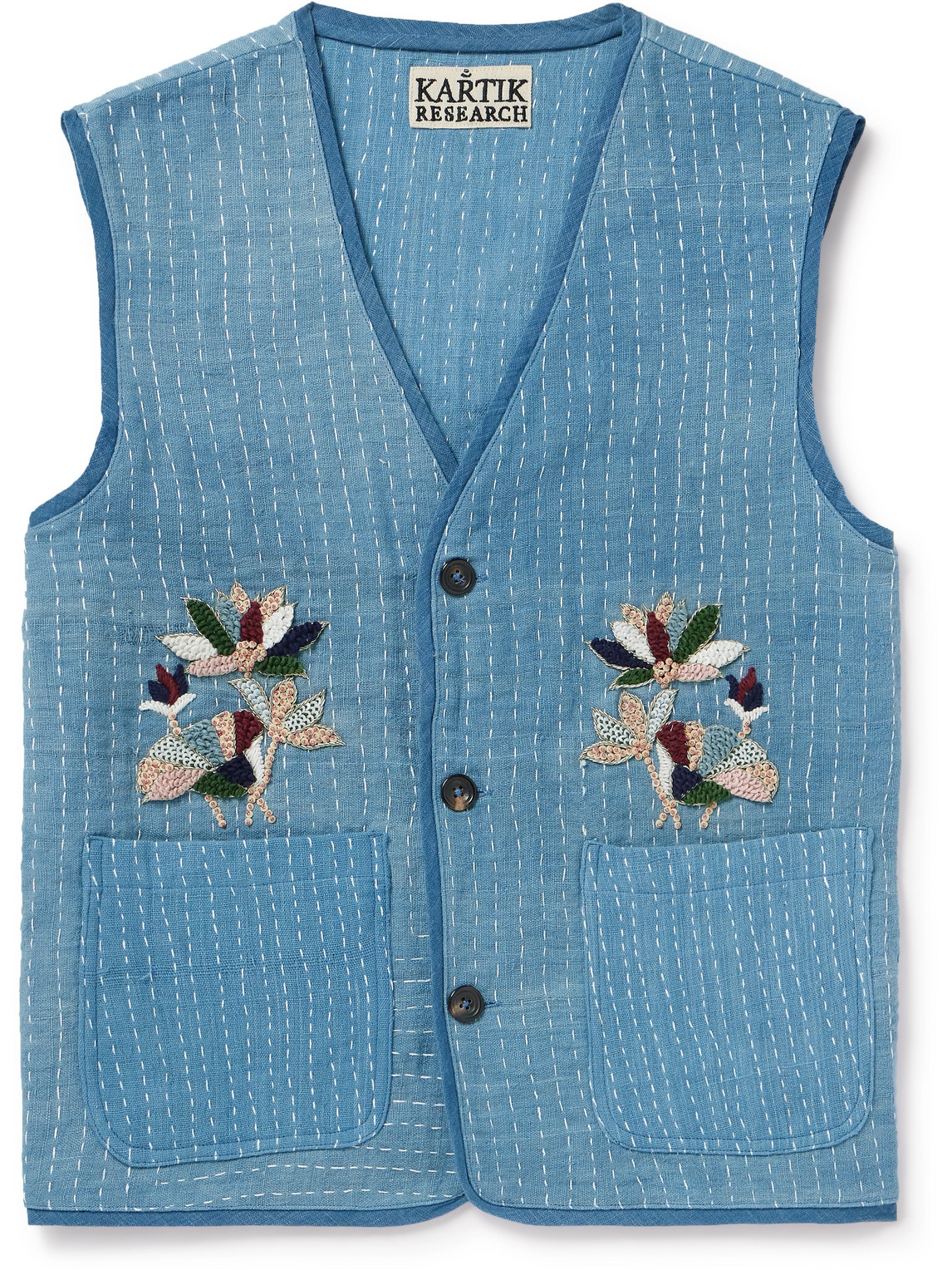 Kartik Research Embroidered Cotton Vest In Blue