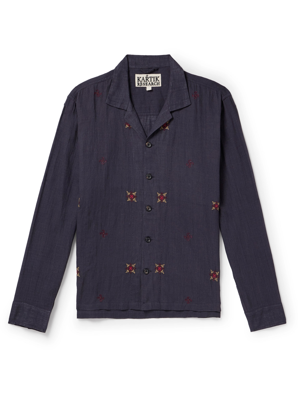Kartik Research Camp-collar Embroidered Cotton Shirt In Purple