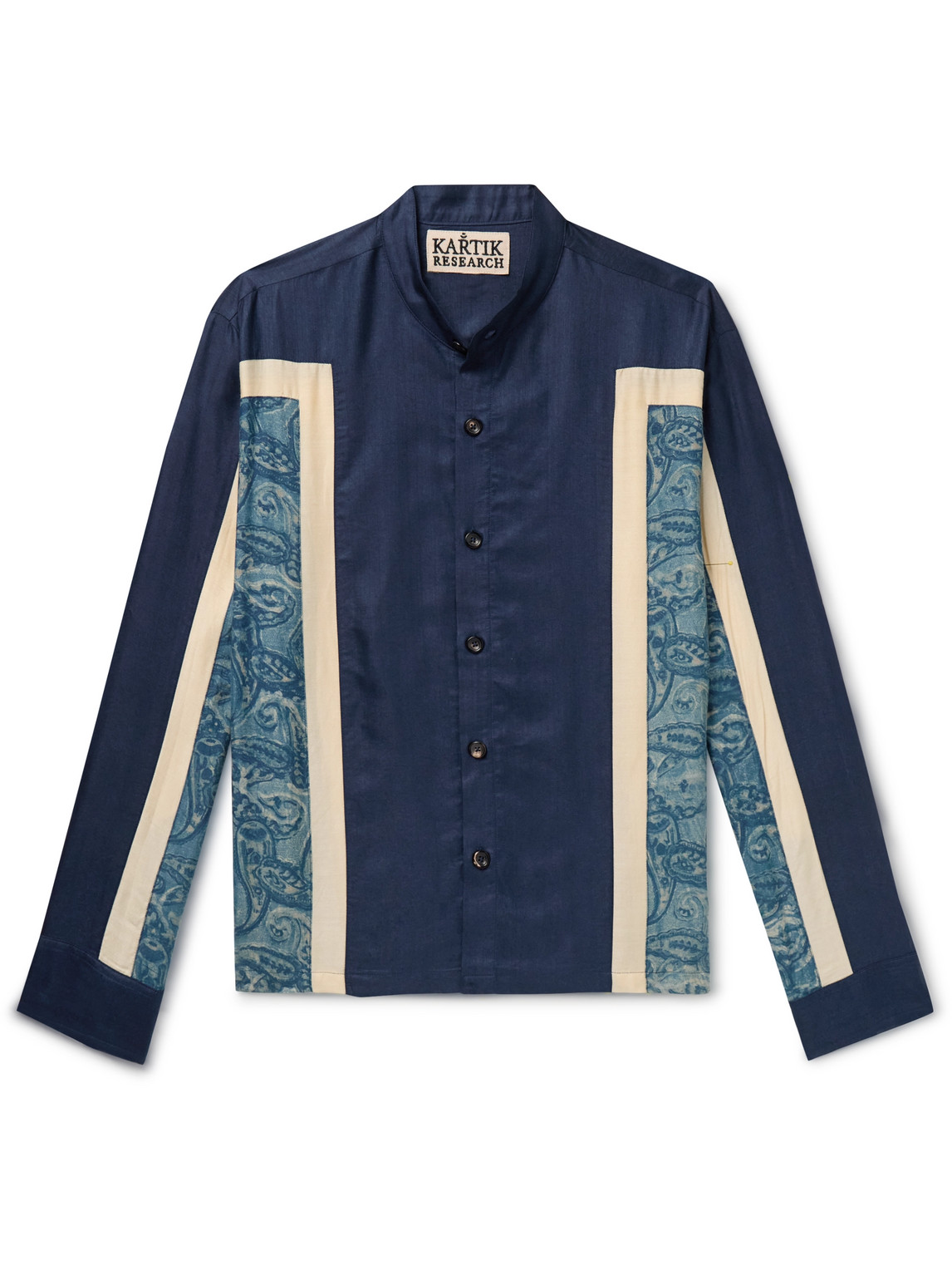 Grandad-Collar Panelled Printed Silk Shirt