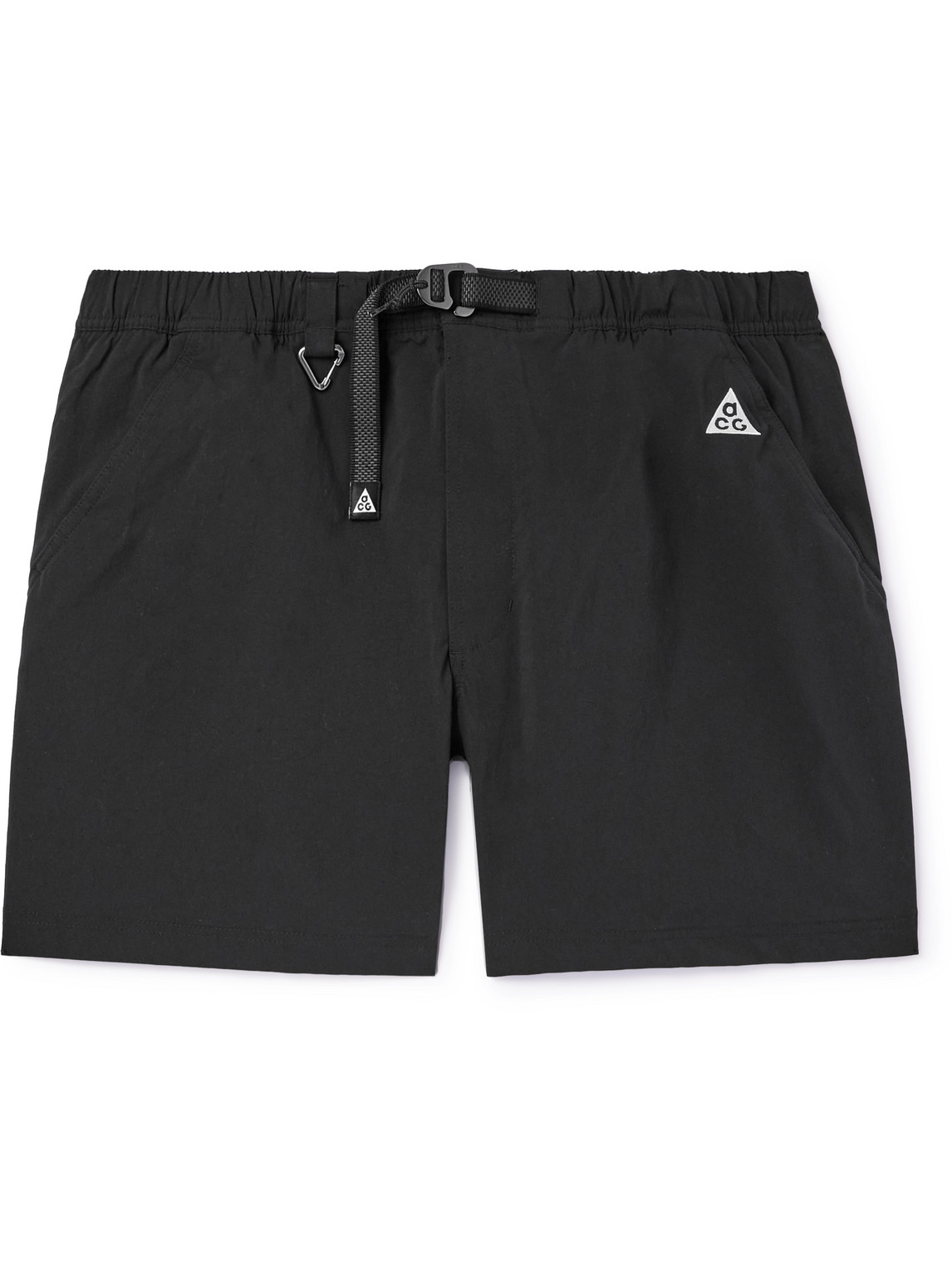 Nike Acg Snowgrass Straight-leg Mesh-trimmed Belted Nylon Shorts In Black