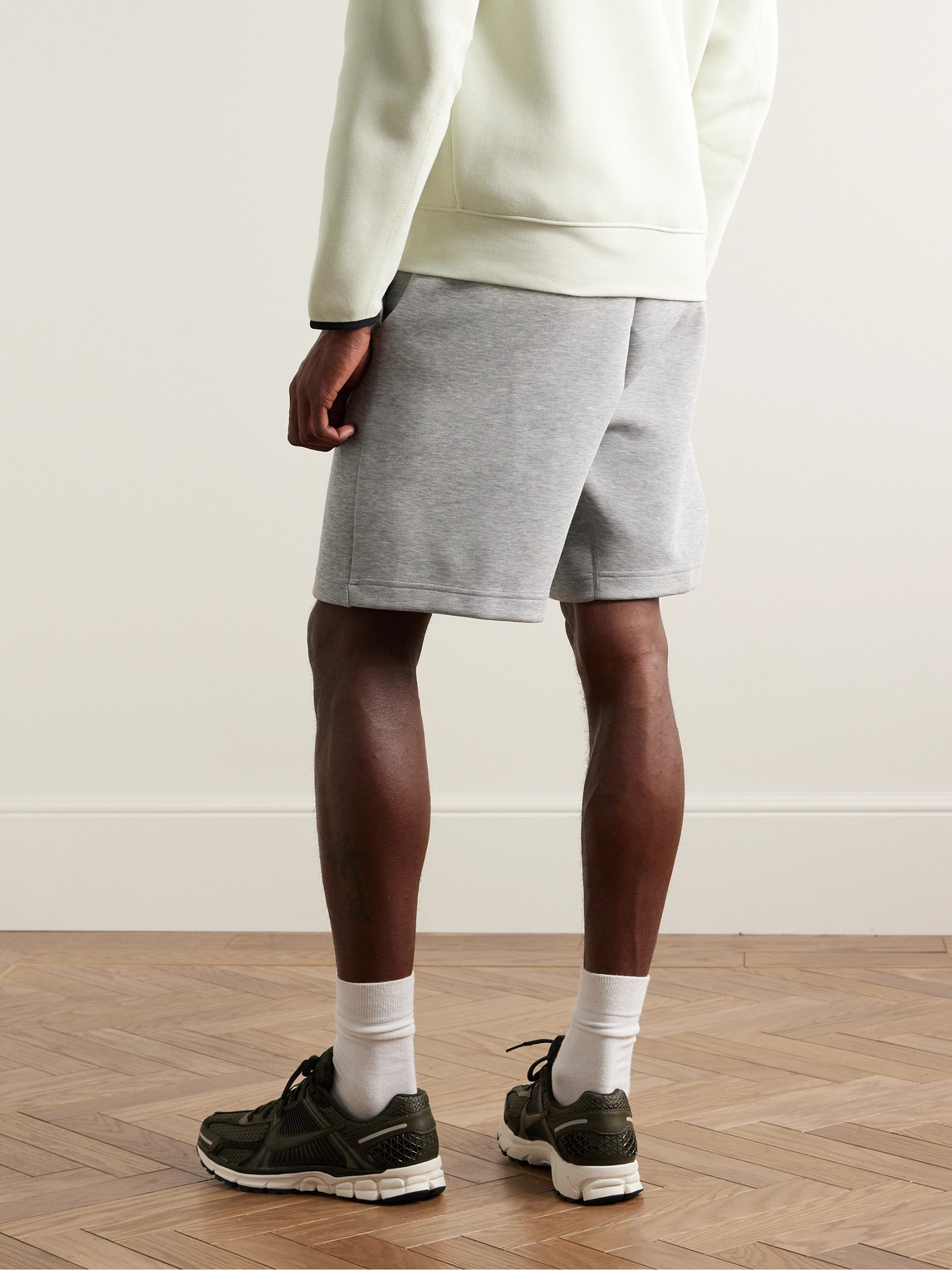 Shop Nike Straight-leg Logo-print Cotton-blend Tech Fleece Drawstring Shorts In Gray