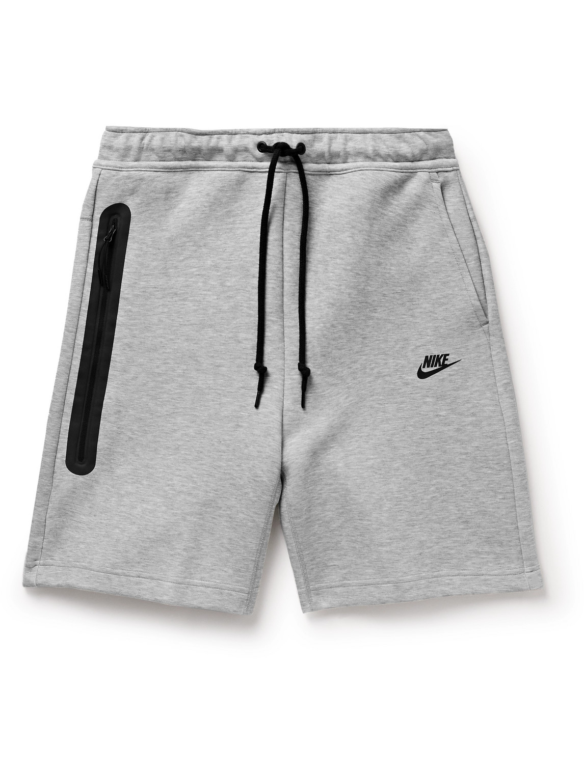 Nike Straight-leg Logo-print Cotton-blend Tech Fleece Drawstring Shorts In Grey