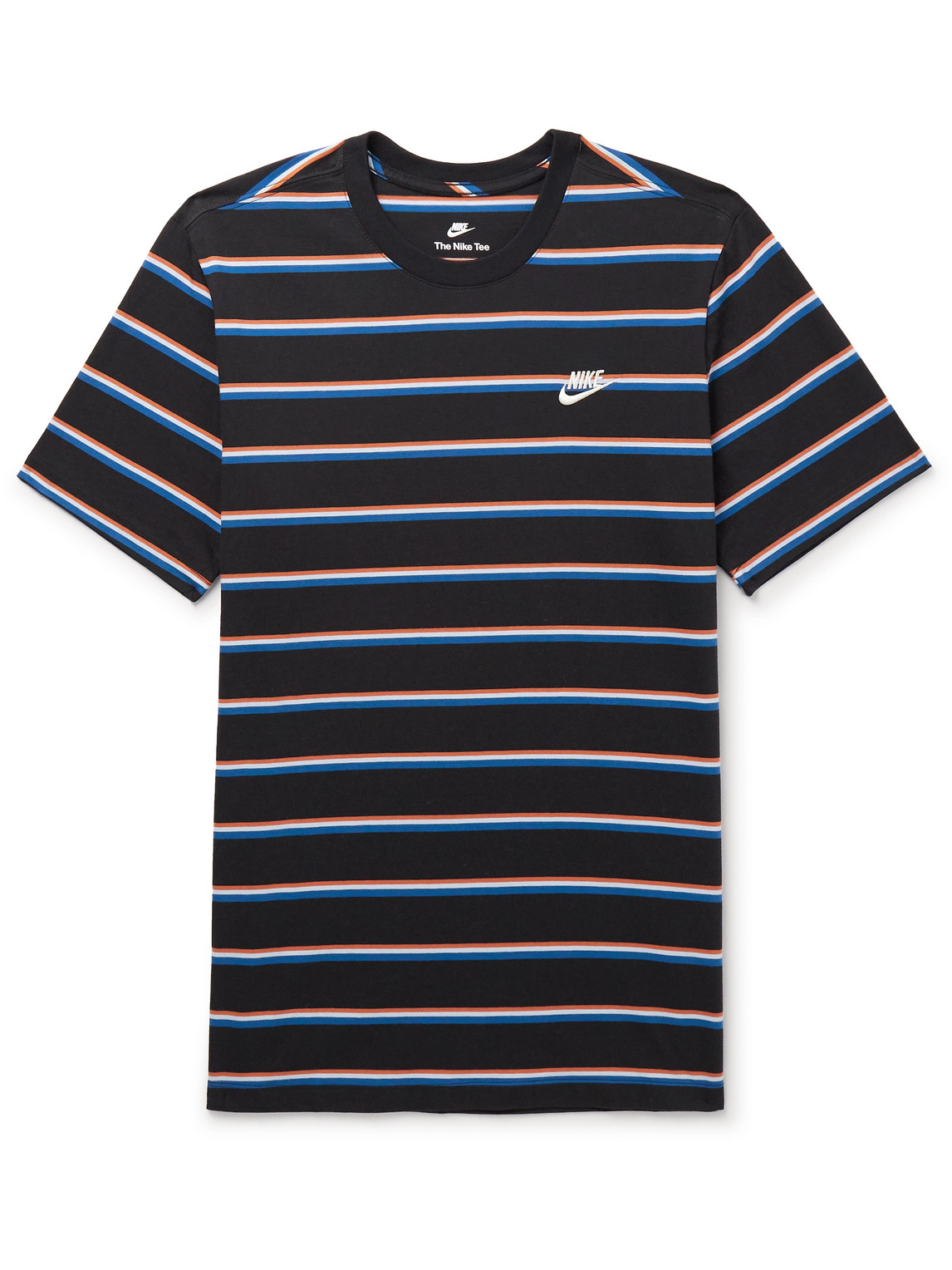Nike Sportswear Club Logo-embroidered Striped Cotton-jersey T-shirt In Blue
