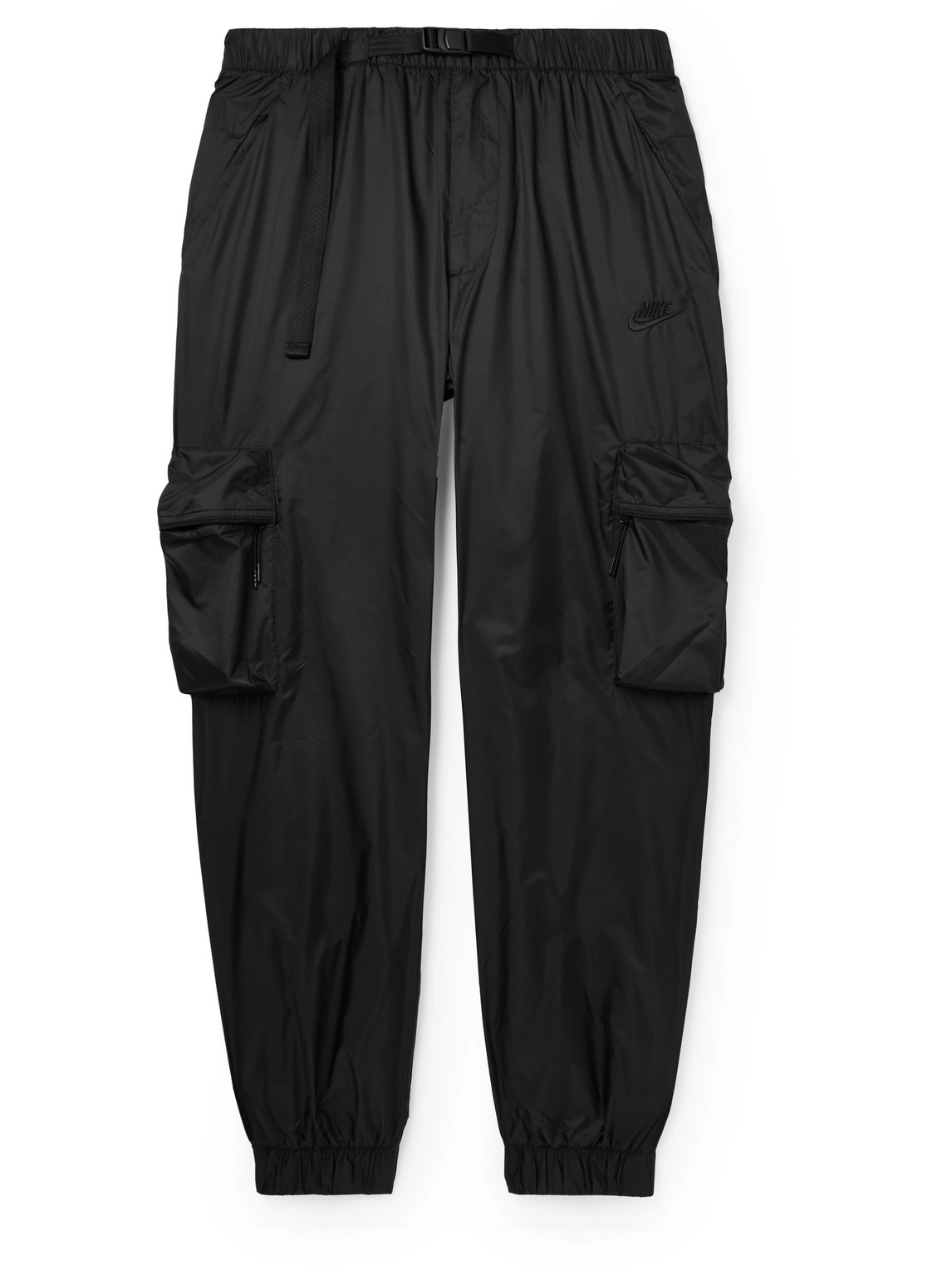 Shop Nike Tech Straight-leg Logo-embroidered Belted Micro-ripstop Cargo Trousers In Black