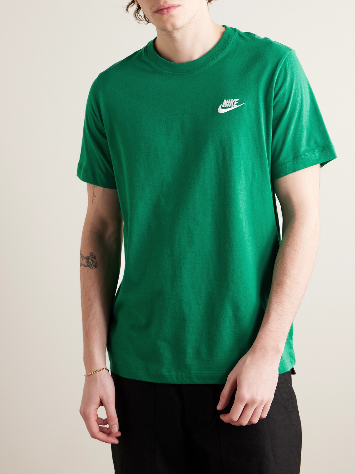 Shop Nike Sportswear Club Logo-embroidered Cotton-jersey T-shirt In Green