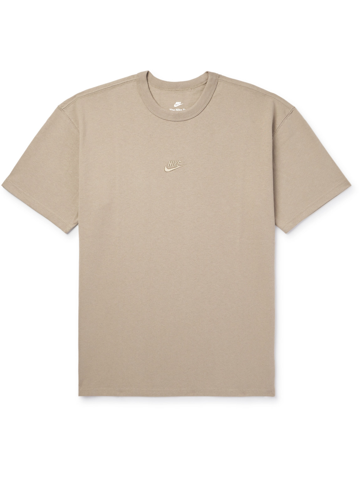 Shop Nike Sportswear Premium Essentials Logo-embroidered Cotton-jersey T-shirt In Neutrals