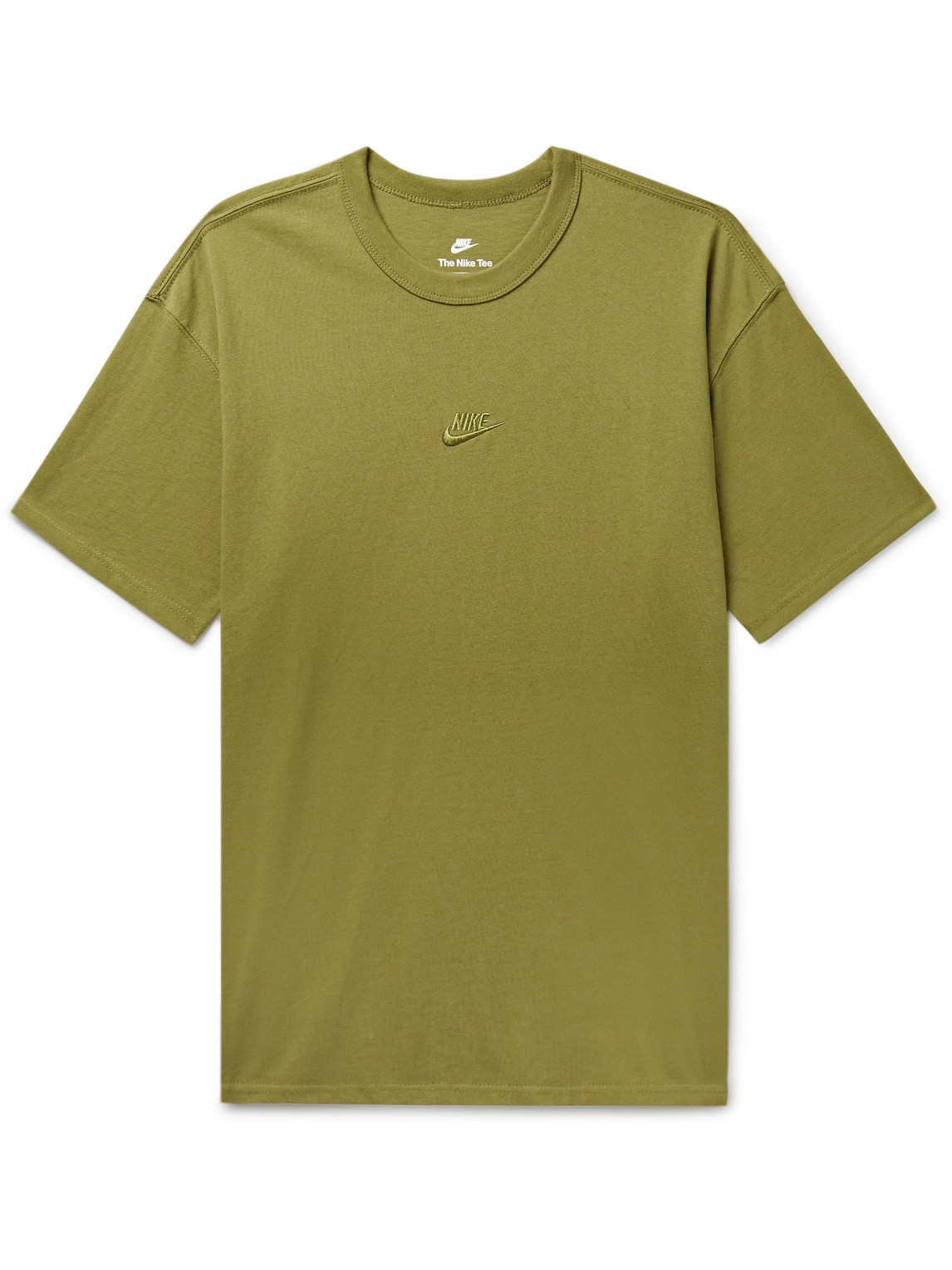 Nike Sportswear Premium Essentials Logo-embroidered Cotton-jersey T-shirt In Green