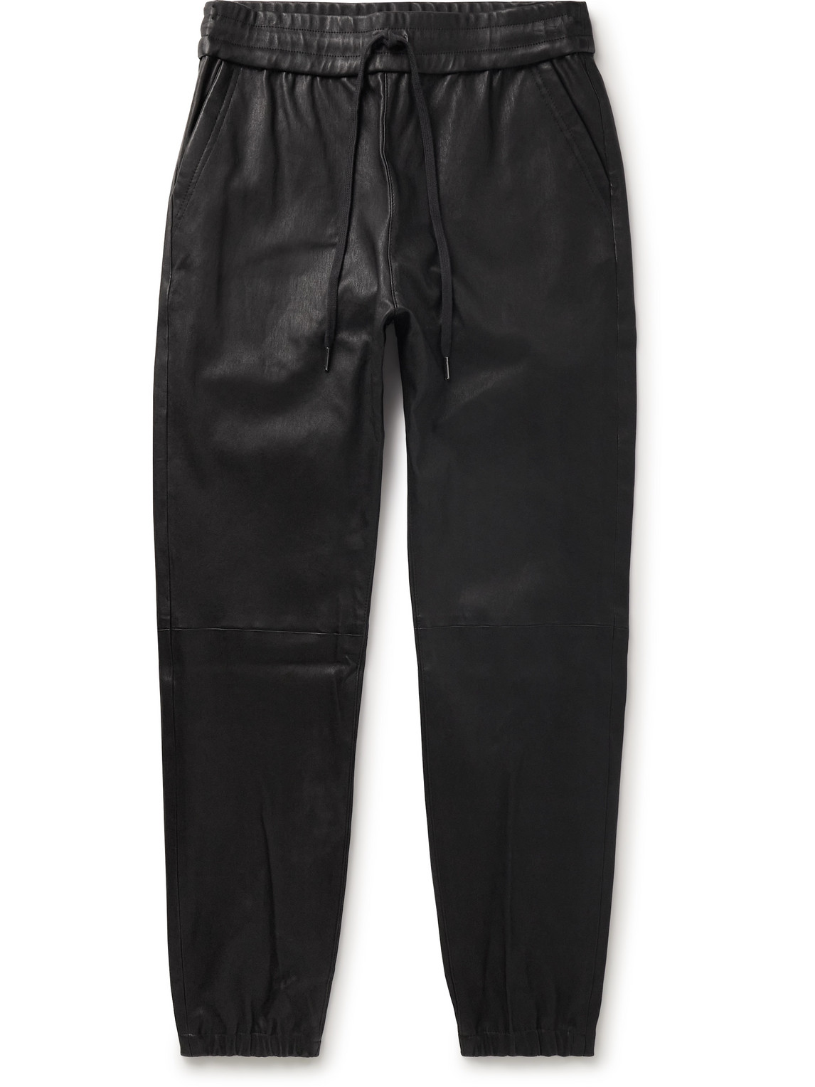 John Elliott La Tapered Leather Drawstring Trousers In Black