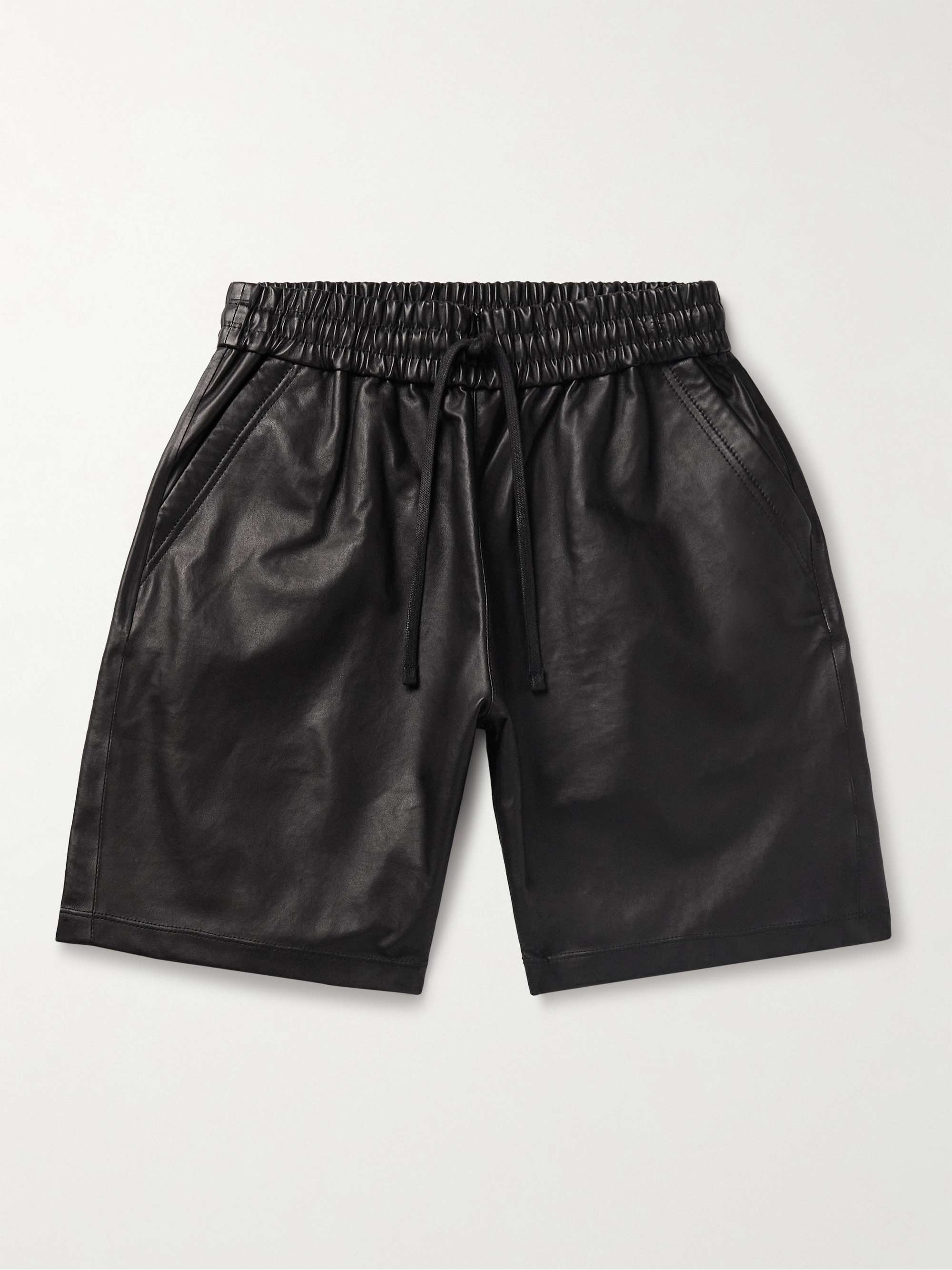 LA Straight-Leg Leather Drawstring Shorts
